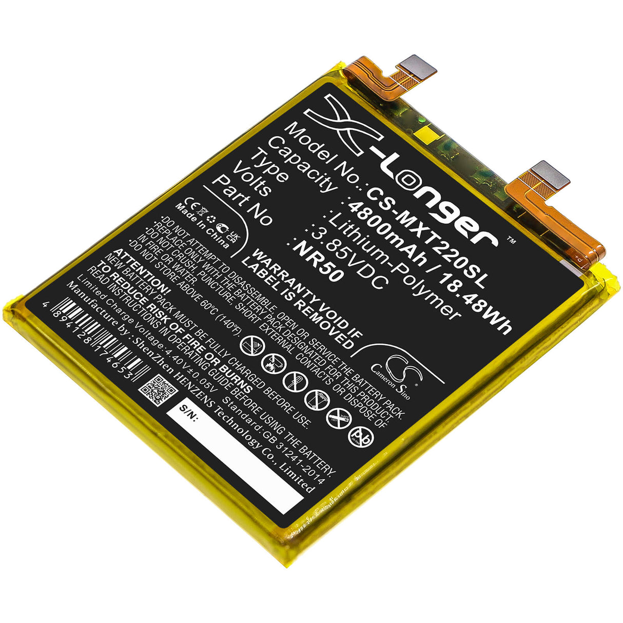 3.85V, Li-Polymer, 4800mAh, SmartPhone battery fits Motorola, Nr50, Edge 30 Ultra, Moto Edge X30, 18.48Wh Mobile, SmartPhone Cameron Sino Technology Limited (Smartphone)