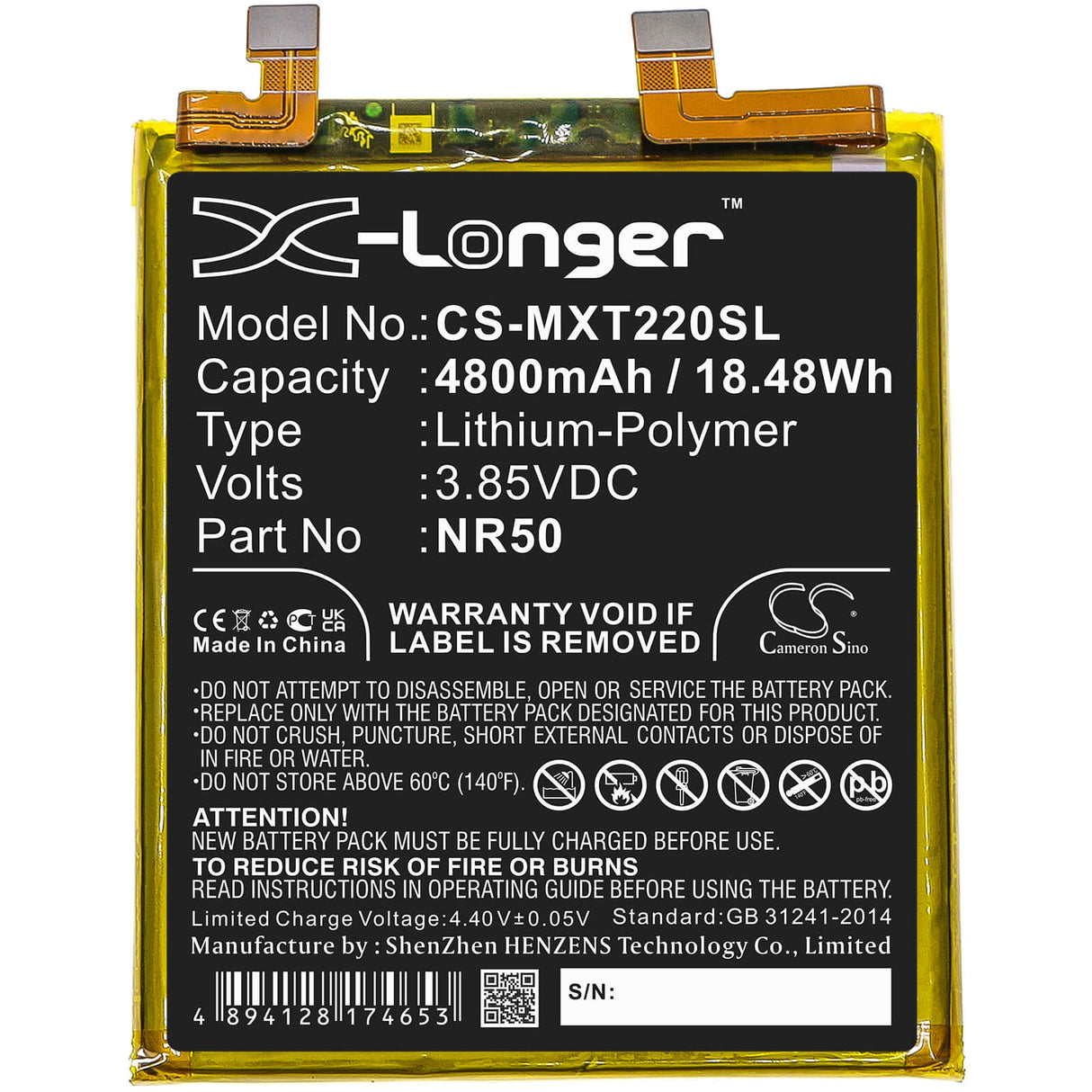 3.85V, Li-Polymer, 4800mAh, SmartPhone battery fits Motorola, Nr50, Edge 30 Ultra, Moto Edge X30, 18.48Wh Mobile, SmartPhone Cameron Sino Technology Limited (Smartphone)