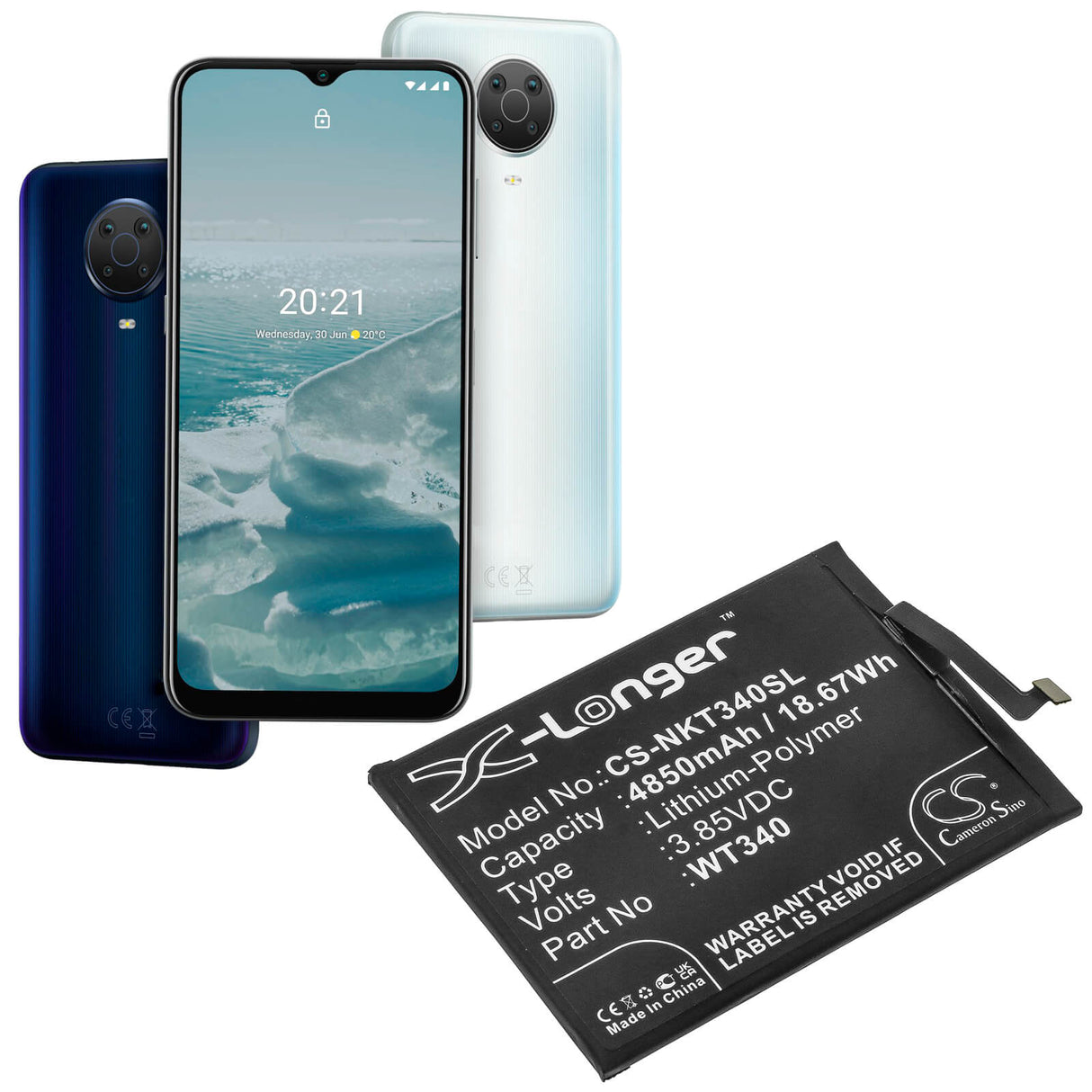 3.85V, Li-Polymer, 4850mAh, SmartPhone battery fits Nokia, Wt340, G10, G20, 18.67Wh Mobile, SmartPhone Cameron Sino Technology Limited (Smartphone)
