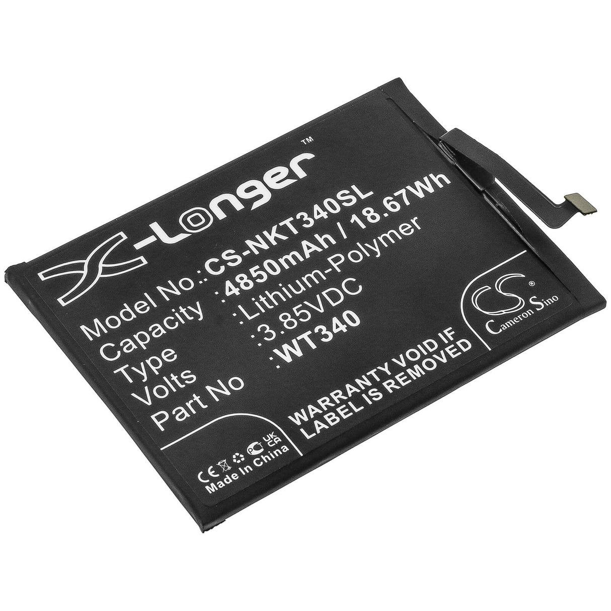 3.85V, Li-Polymer, 4850mAh, SmartPhone battery fits Nokia, Wt340, G10, G20, 18.67Wh Mobile, SmartPhone Cameron Sino Technology Limited (Smartphone)