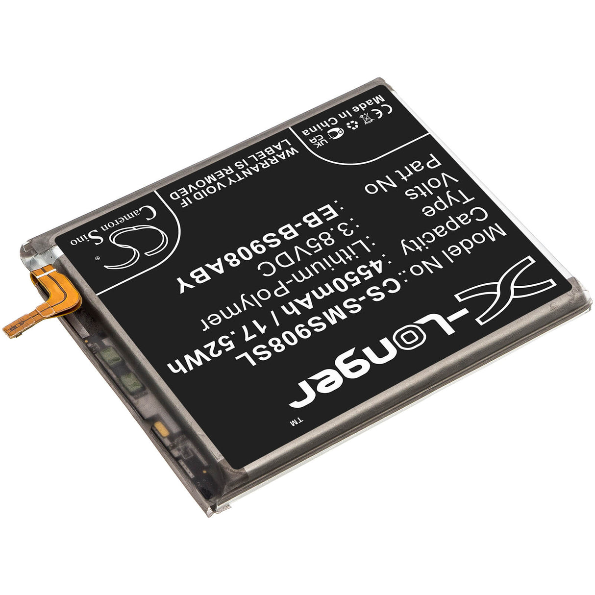 3.85V, Li-Polymer, 4550mAh, SmartPhone battery fits Samsung, Eb-bs908aby, Galaxy S22 Ultra 5g, Sm-s906w, 17.52Wh Mobile, SmartPhone Cameron Sino Technology Limited (Smartphone)