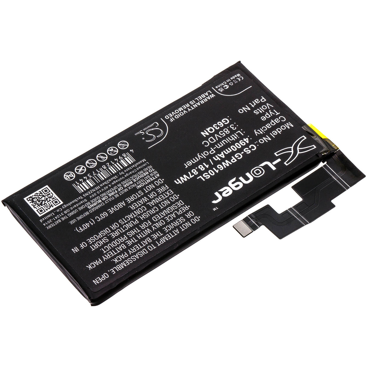 3.85V, Li-Polymer, 4900mAh, SmartPhone battery fits Google, G63qn, G8vou, Gf5kq, 18.87Wh Mobile, SmartPhone Cameron Sino Technology Limited (Smartphone)