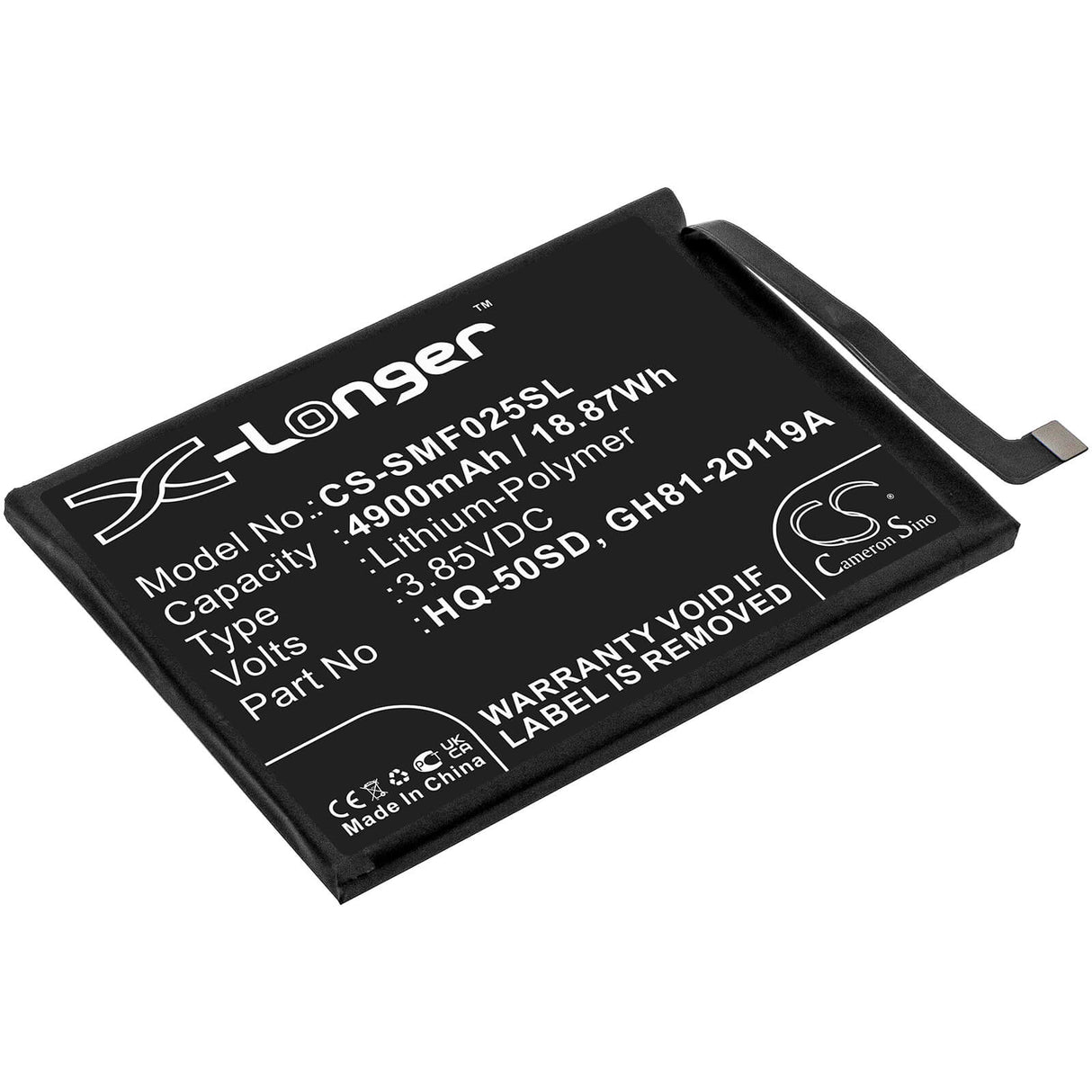 3.85V, Li-Polymer, 4900mAh, SmartPhone battery fits Samsung, Gh81-20119a, Galaxy A02s, Galaxy A02s 2020, 18.87Wh Mobile, SmartPhone Cameron Sino Technology Limited (Smartphone)