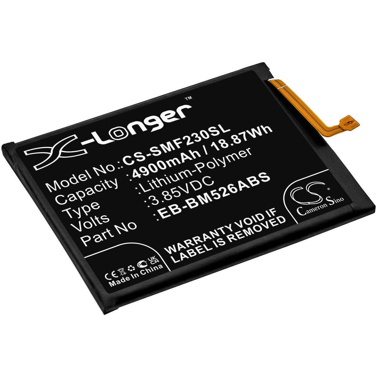 3.85V, Li-Polymer, 4900mAh, SmartPhone battery fits Samsung, Eb-bm526abs, Galaxy A23 4g, Galaxy F23 5g, 18.87Wh Mobile, SmartPhone Cameron Sino Technology Limited (Smartphone)
