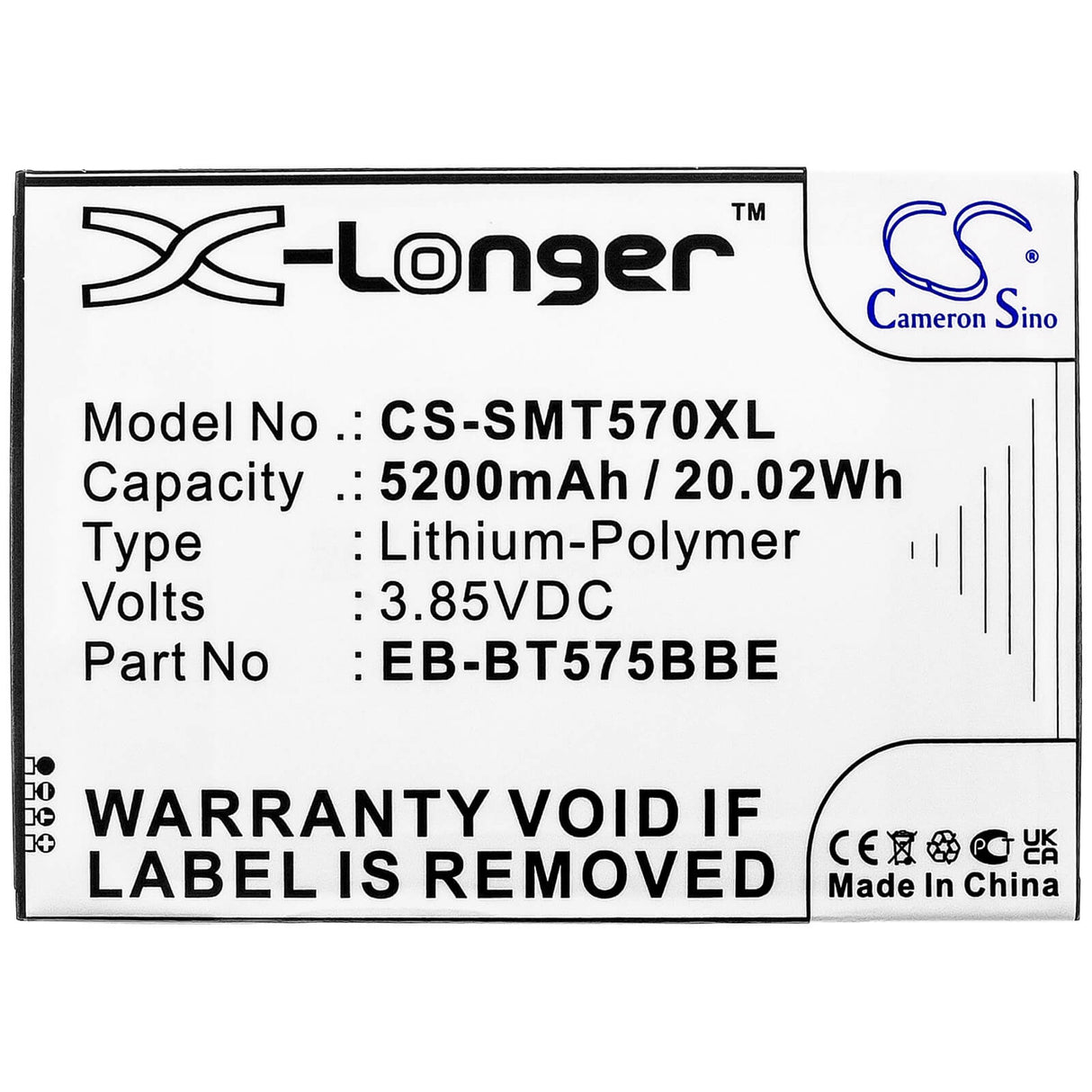 3.85V, Li-Polymer, 4900mAh, Tablet battery fits Samsung, Eb-bt575bbe, Galaxy Tab Active 3, Galaxy Tab Active 3 8.0, 18.87Wh Tablet Cameron Sino Technology Limited
