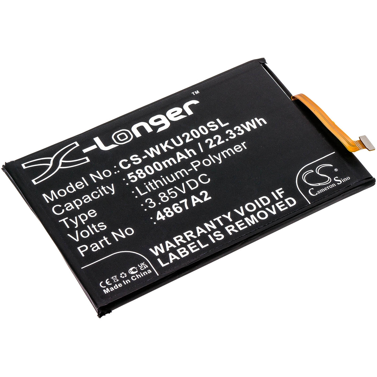 3.85V, Li-Polymer, 5800mAh, SmartPhone battery fits Wiko, 4867a2, Power U20, U30, 22.33Wh Mobile, SmartPhone Cameron Sino Technology Limited (Smartphone)