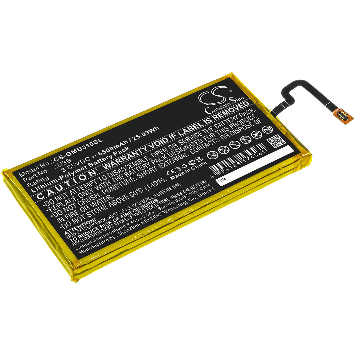 3,85V, Li-Polymer, 6500mAh, batterie Hotspot compatible avec Glocalme, U3b, 25,03Wh Hotspot Cameron Sino Technology Limited