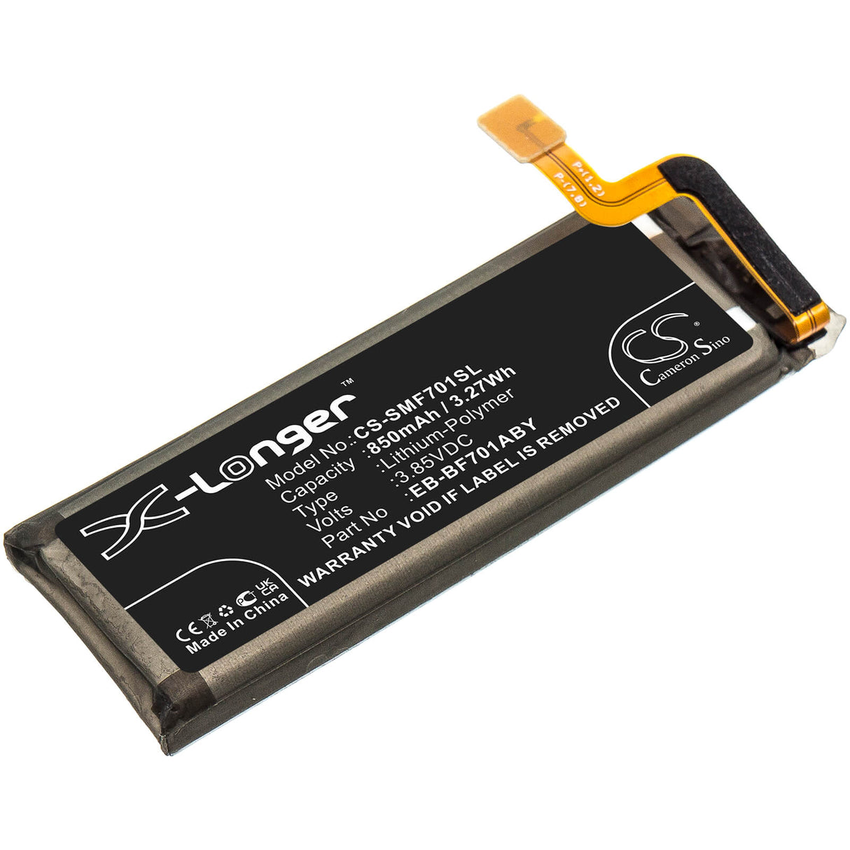 3.85V, Li-Polymer, 850mAh, SmartPhone battery fits Samsung, Eb-bf701aby, Galaxy Z Flip, Sm-f7000, 3.27Wh Mobile, SmartPhone Cameron Sino Technology Limited (Smartphone)