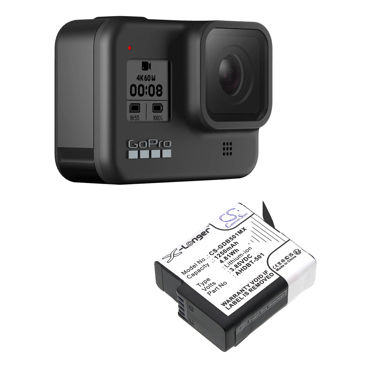 3.85V, Li-ion, 1250mAh, Camera battery fits Gopro, 601-10197-00, 601-10197-00, Aabat-001, 4.8125Wh Camera Cameron Sino Technology Limited (Camera)