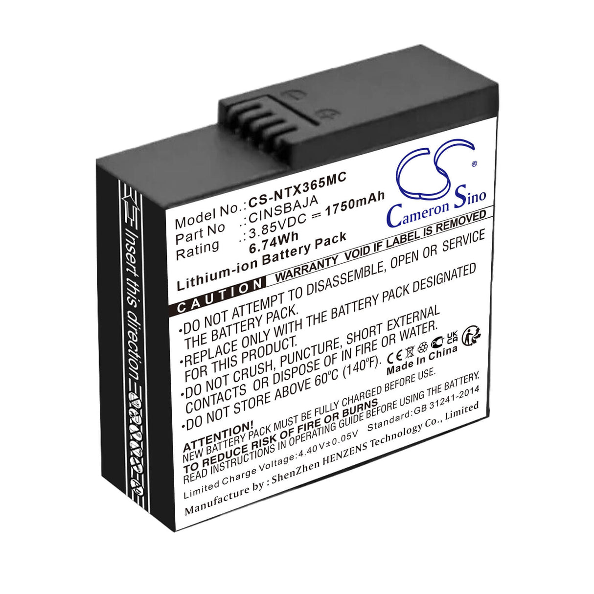 3.85V, Li-ion, 1750mAh, Camera battery fits Insta360, Cinsbaja, Ace, Ace Pro, 6.7375Wh Camera Cameron Sino Technology Limited (Camera)