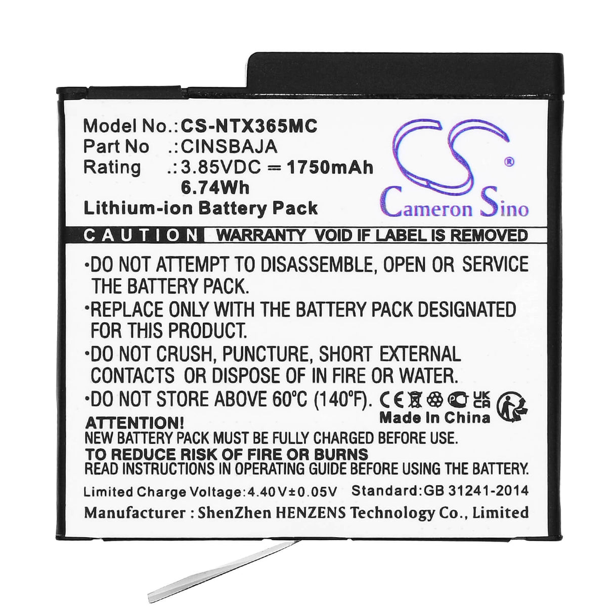 3.85V, Li-ion, 1750mAh, Camera battery fits Insta360, Cinsbaja, Ace, Ace Pro, 6.7375Wh Camera Cameron Sino Technology Limited (Camera)
