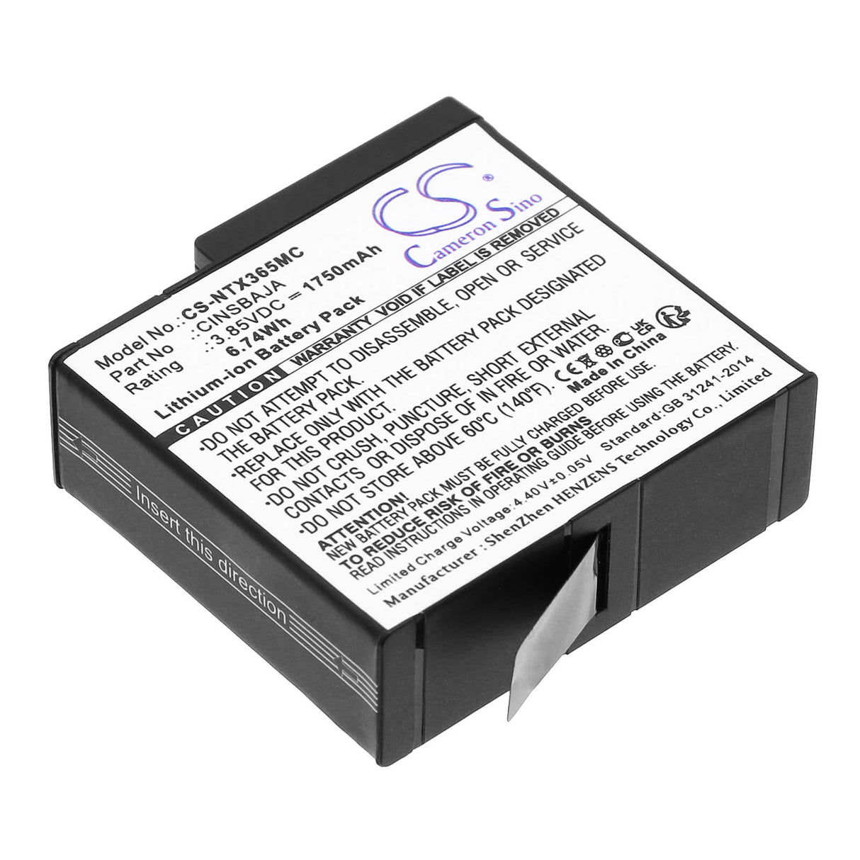 3.85V, Li-ion, 1750mAh, Camera battery fits Insta360, Cinsbaja, Ace, Ace Pro, 6.7375Wh Camera Cameron Sino Technology Limited (Camera)