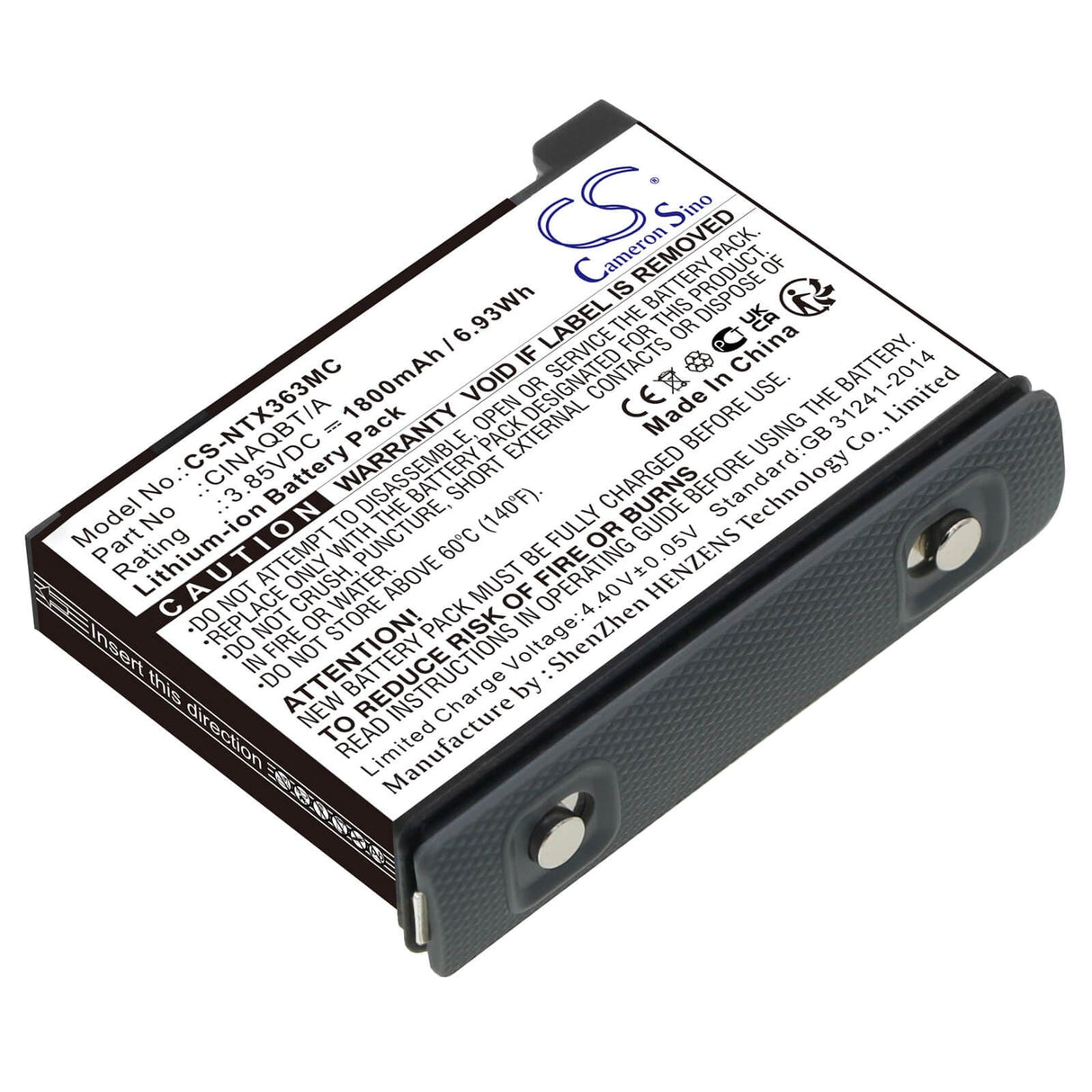 3.85V, Li-ion, 1800mAh, Camera battery fits Insta360, Cinaqbt/a, One X3, 6.93Wh Camera Cameron Sino Technology Limited (Camera)
