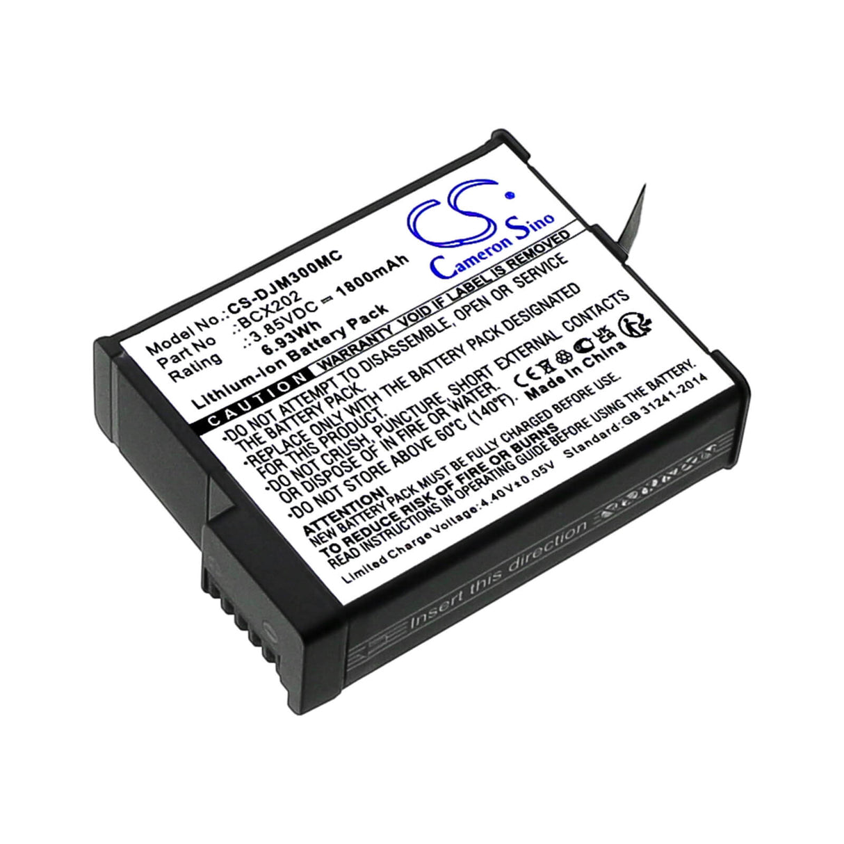 3,85V, Li-ion, 1800mAh, Batterie de caméra compatible avec Dji, Bcx202, Osmo Action 3, Osmo Action 4, 6,93Wh Caméra Cameron Sino Technology Limited (Caméra)