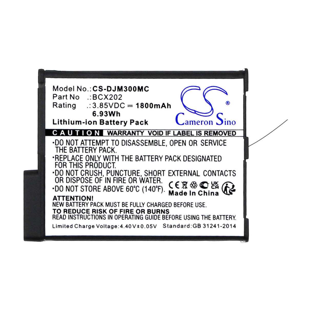 3,85V, Li-ion, 1800mAh, Batterie de caméra compatible avec Dji, Bcx202, Osmo Action 3, Osmo Action 4, 6,93Wh Caméra Cameron Sino Technology Limited (Caméra)