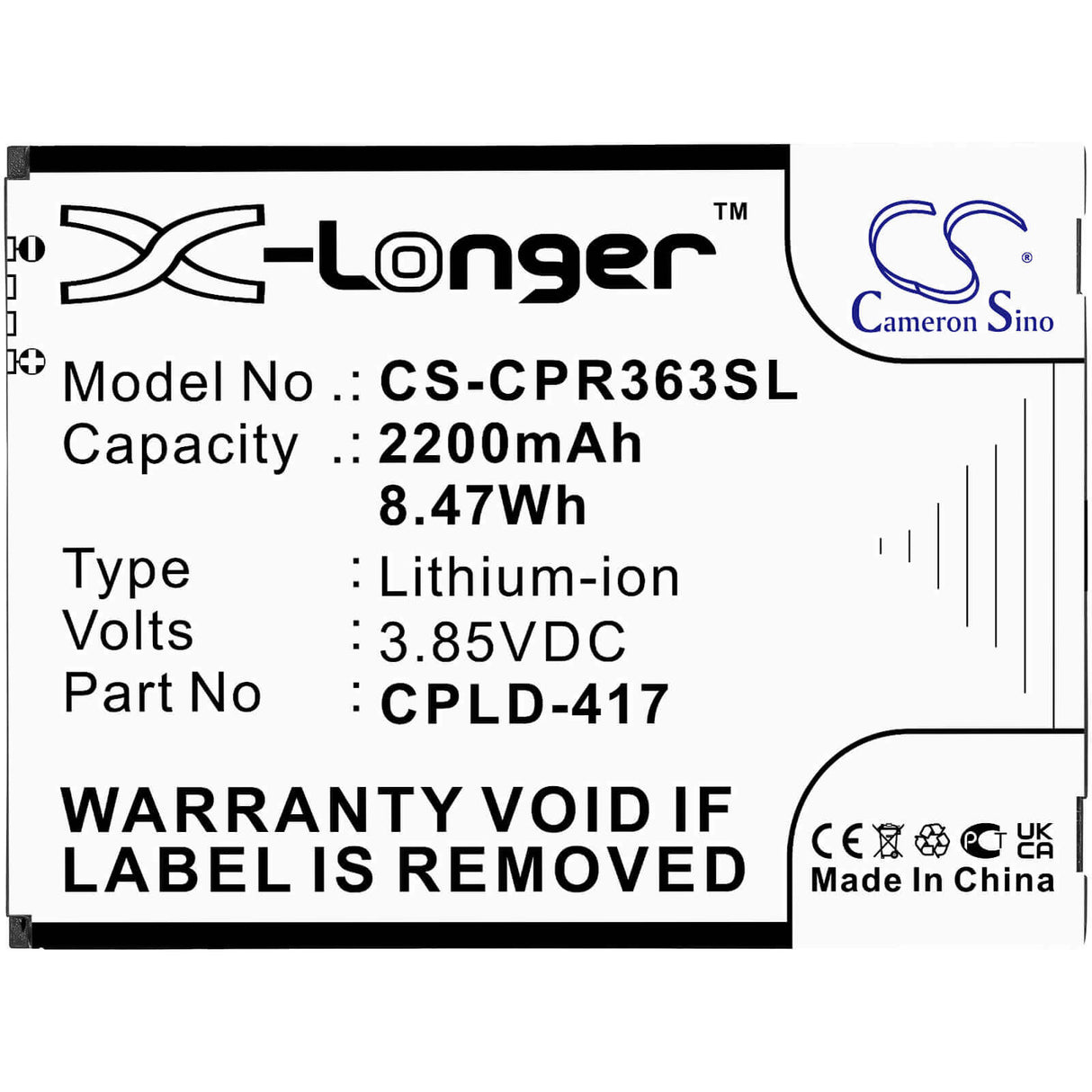 3.85V, Li-ion, 2200mAh, SmartPhone battery fits Coolpad, Cpld-417, Btr3635a, Defiant, 8.47Wh Mobile, SmartPhone Cameron Sino Technology Limited (Smartphone)