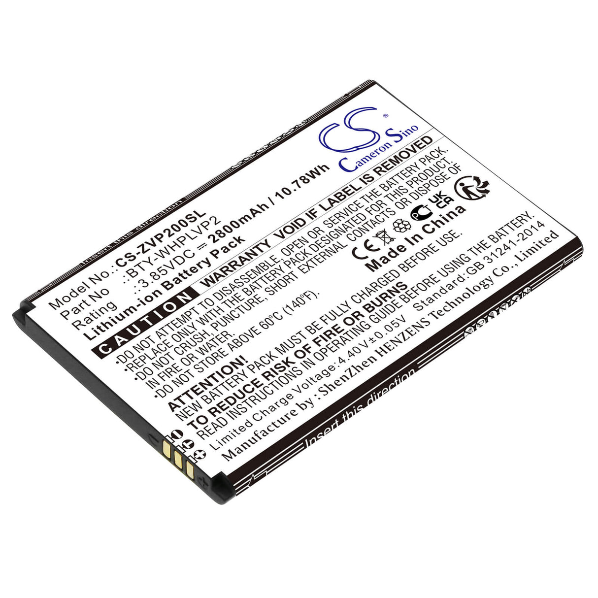 3.85V, Li-ion, 2800mAh, Hotspot battery fits Verizon, Bty-whplvp2, Lvp2, Wireless Home Phone Connect, 10.78Wh Hotspot Cameron Sino Technology Limited