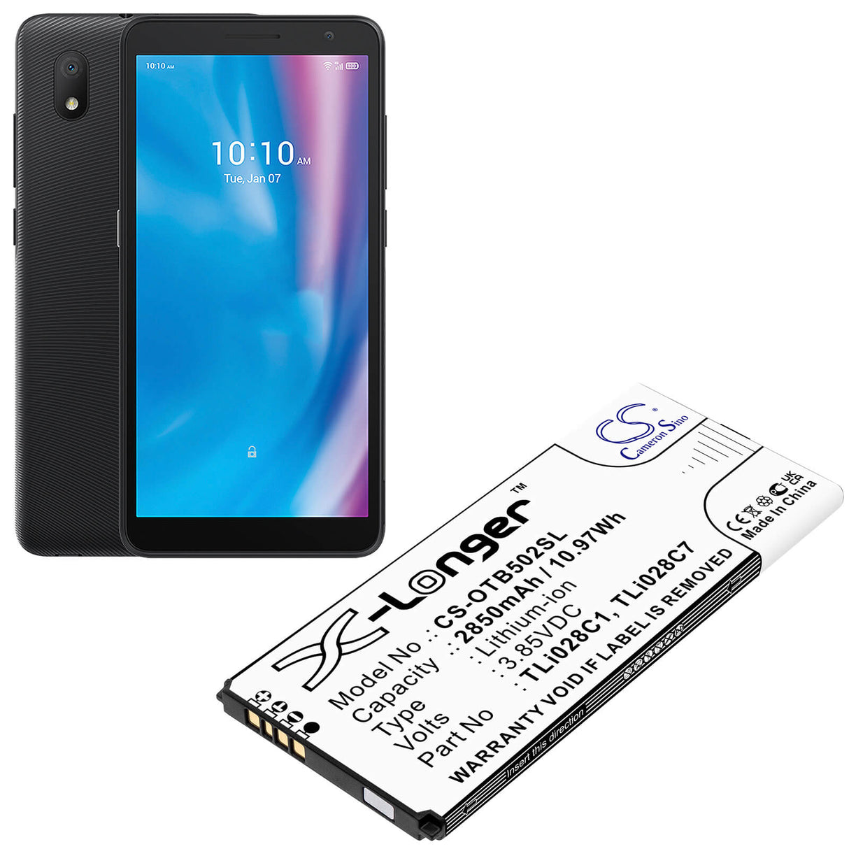 3.85V, Li-ion, 2850mAh, SmartPhone battery fits At&t, Alcatel, Tli028c1, 1b 2020, Ot-5002a, 10.97Wh Mobile, SmartPhone Cameron Sino Technology Limited (Smartphone)
