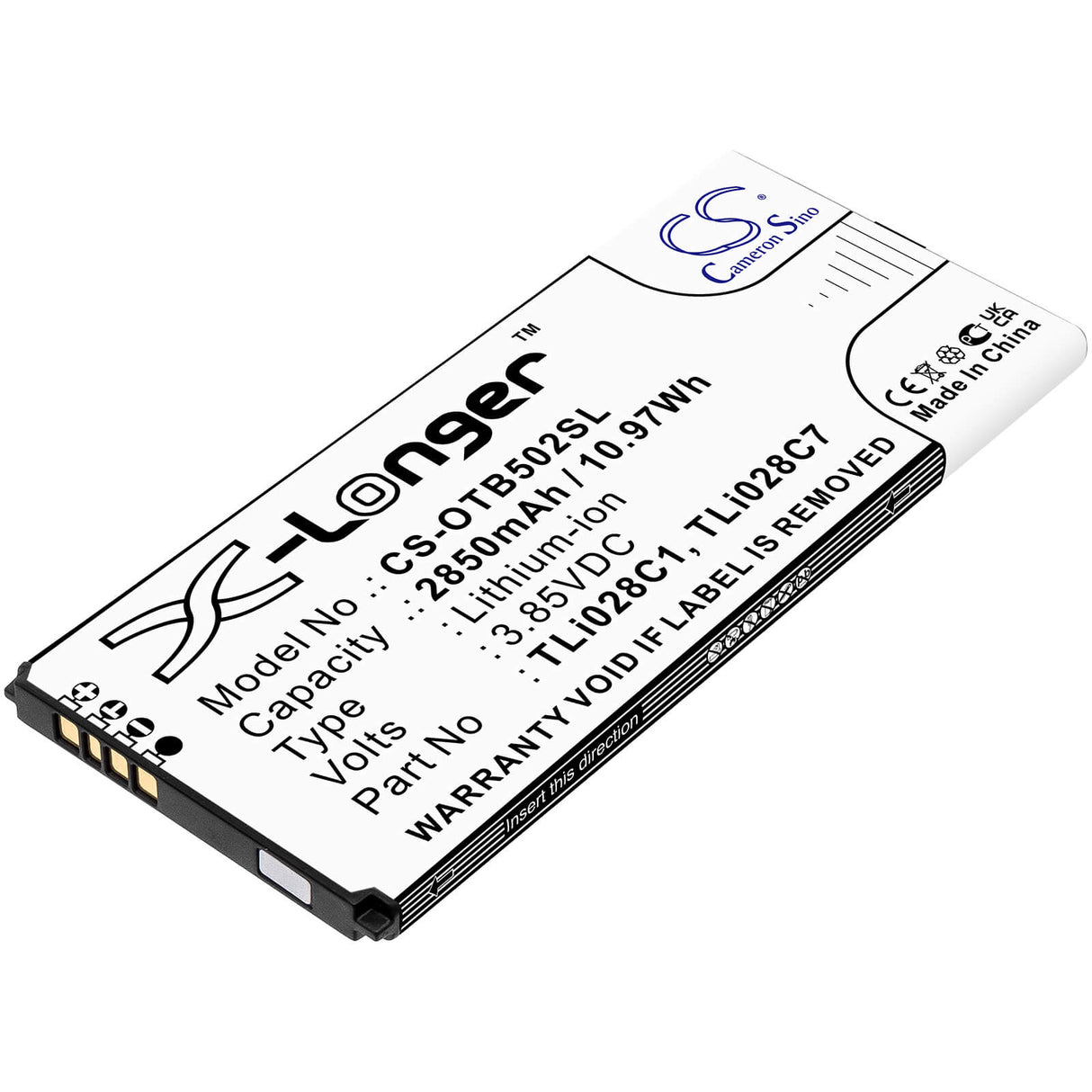 3.85V, Li-ion, 2850mAh, SmartPhone battery fits At&t, Alcatel, Tli028c1, 1b 2020, Ot-5002a, 10.97Wh Mobile, SmartPhone Cameron Sino Technology Limited (Smartphone)