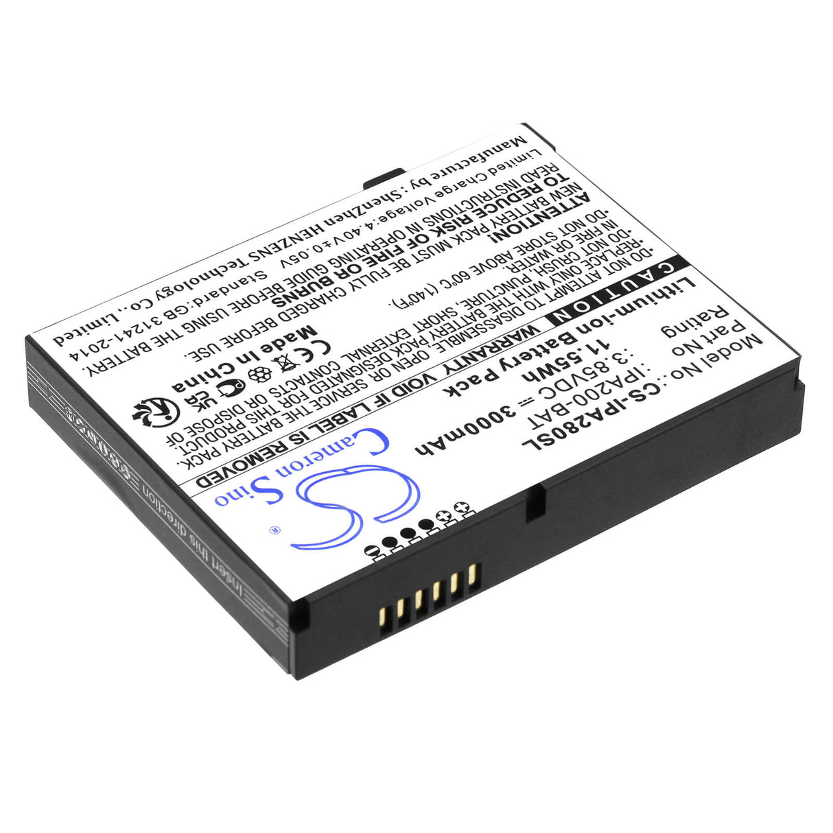 3.85V, Li-ion, 3000mAh, Payment Terminal battery fits Ingenico, 296104539, Ipa200, Ipa280, 11.55Wh Payment Terminal Cameron Sino Technology Limited