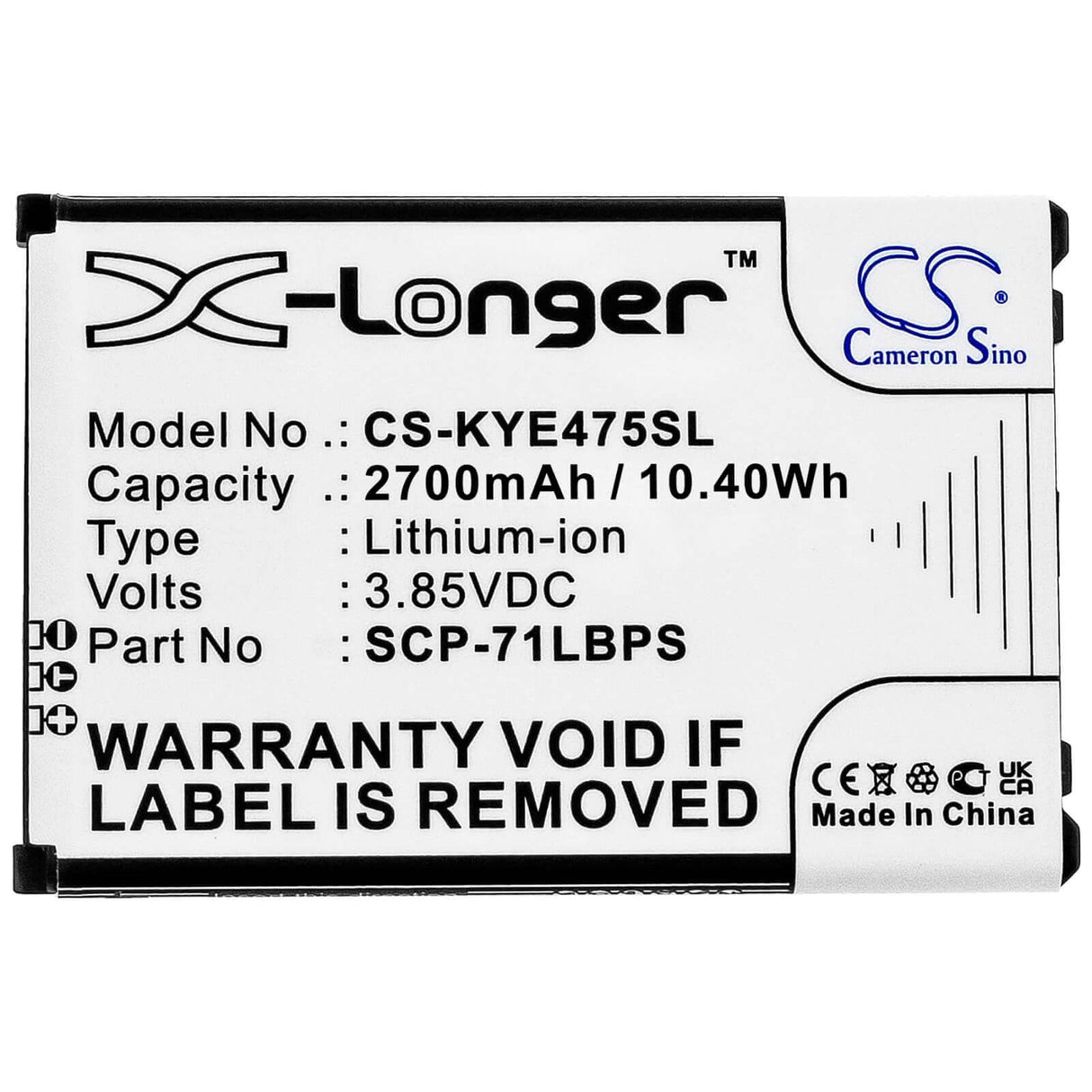 3.85V, Li-ion, 2700mAh, SmartPhone battery fits Kyocera, 5aaxbt108gea, Duratr, E4750, 10.4Wh Mobile, SmartPhone Cameron Sino Technology Limited (Smartphone)