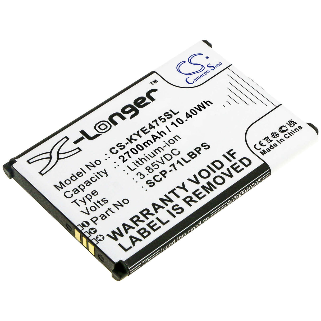 3.85V, Li-ion, 2700mAh, SmartPhone battery fits Kyocera, 5aaxbt108gea, Duratr, E4750, 10.4Wh Mobile, SmartPhone Cameron Sino Technology Limited (Smartphone)