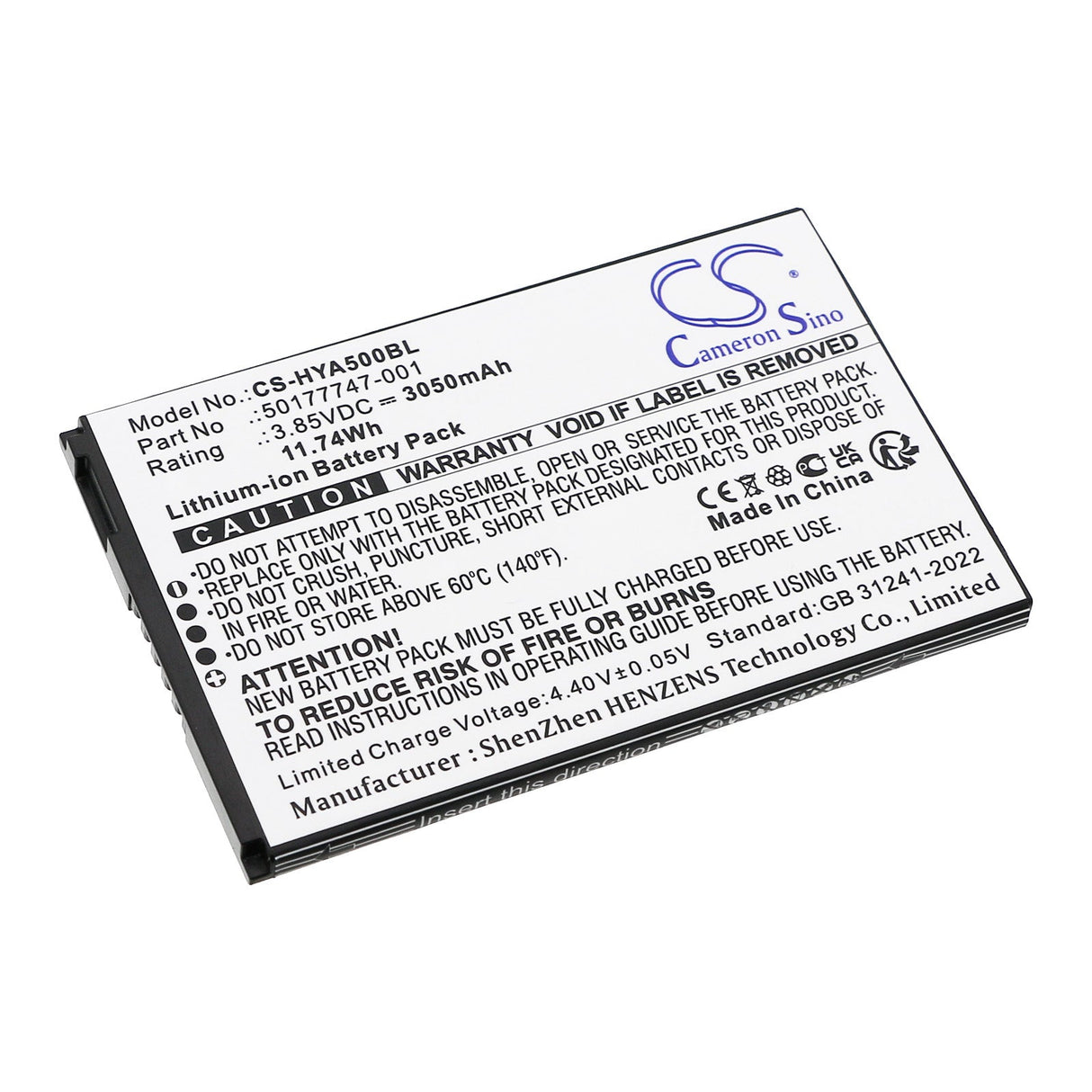 3.85V, Li-ion, 3050mAh, Barcode Scanner battery fits Honeywell, Scanpal Eda5s, 11.74Wh Barcode Scanner Cameron Sino Technology Limited