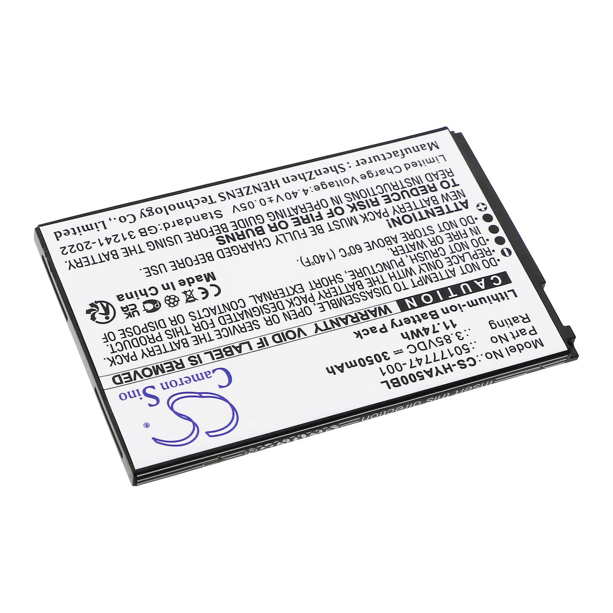 3.85V, Li-ion, 3050mAh, Barcode Scanner battery fits Honeywell, Scanpal Eda5s, 11.74Wh Barcode Scanner Cameron Sino Technology Limited