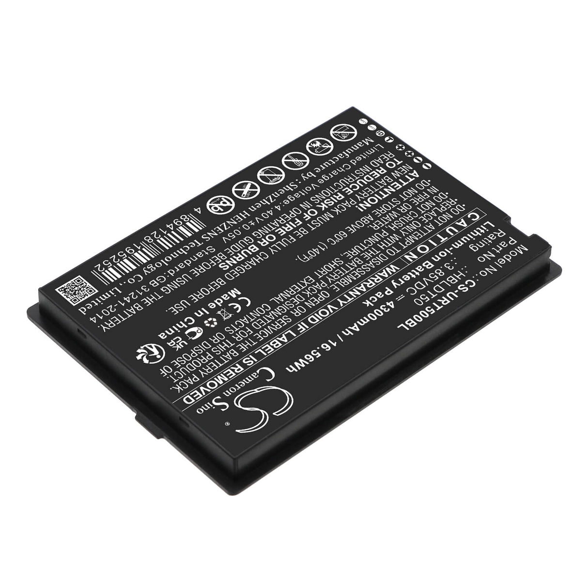 3,85v, Li-ion, 4300mah, Batterie de scanner de codes-barres compatible avec Urovo, Dt50, 16,56wh Scanner de codes-barres Cameron Sino Technology Limited