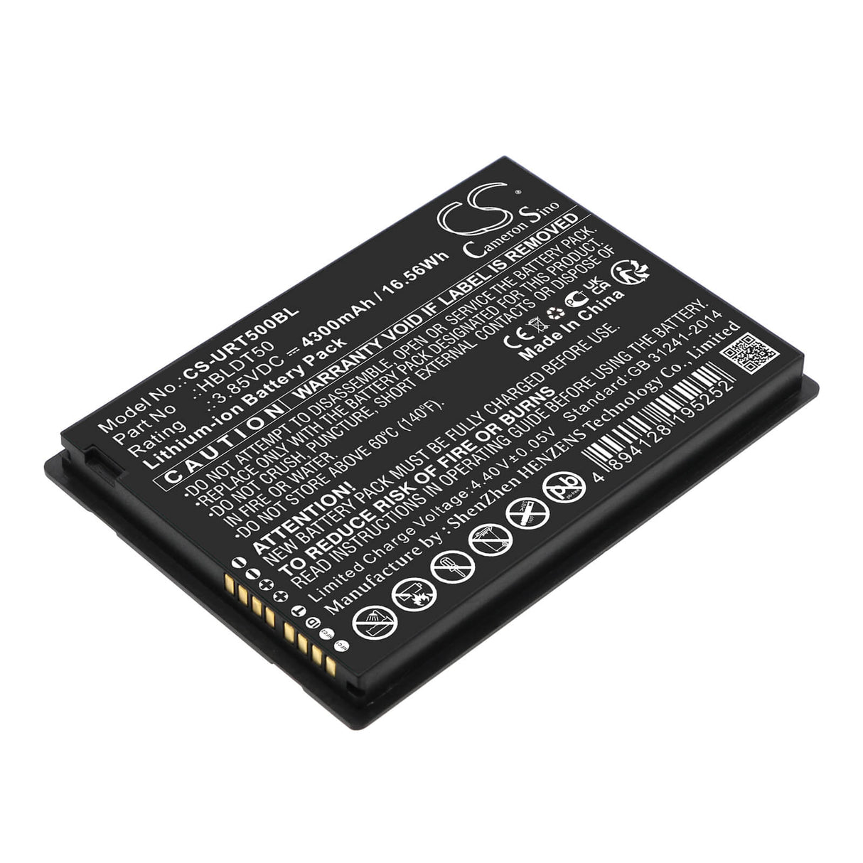3,85v, Li-ion, 4300mah, Batterie de scanner de codes-barres compatible avec Urovo, Dt50, 16,56wh Scanner de codes-barres Cameron Sino Technology Limited