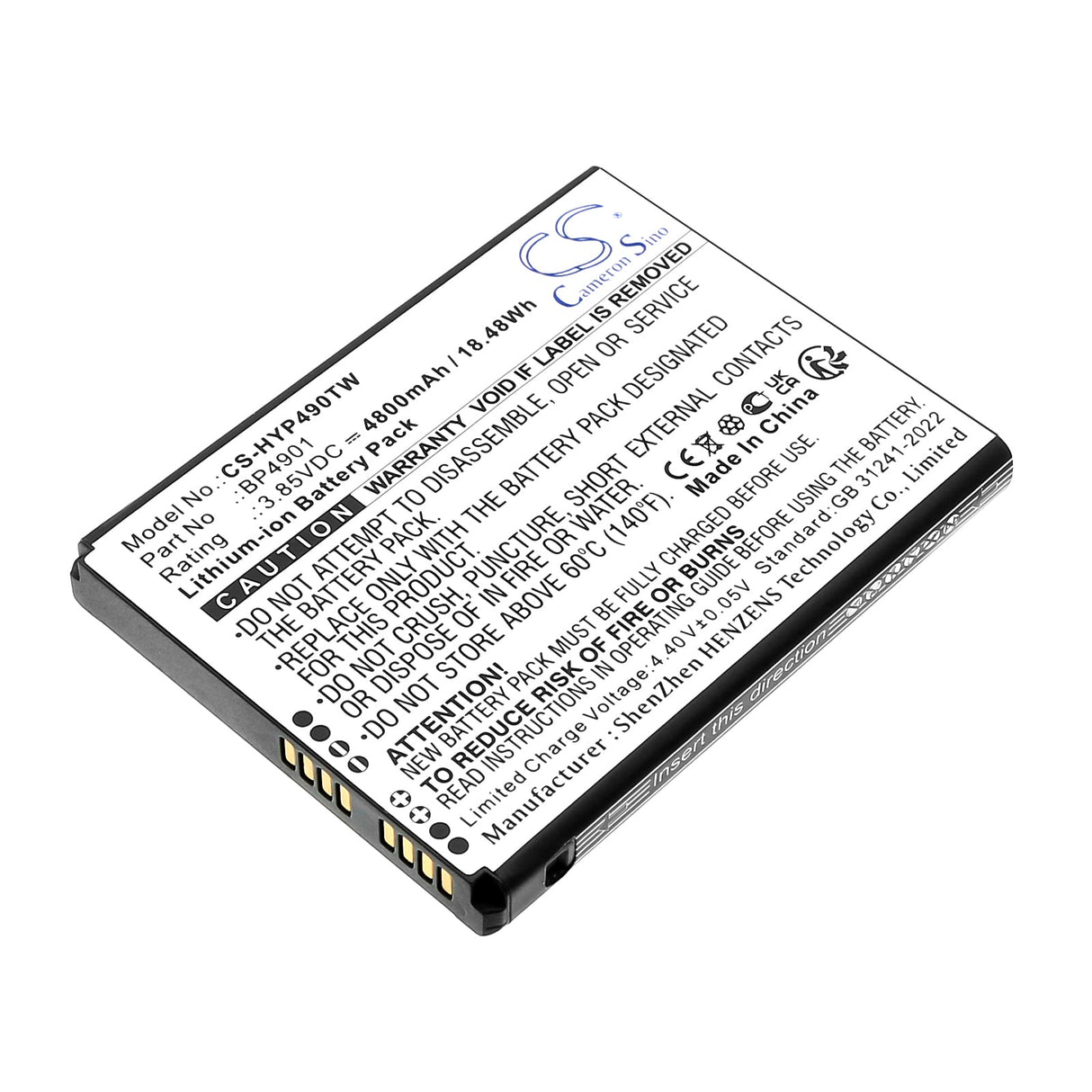 3.85V, Li-ion, 5000mAh, Two-Way Radio battery fits Hytera, Bp4901, Pnc560, 19.25Wh Two-Way Radio Cameron Sino Technology Limited
