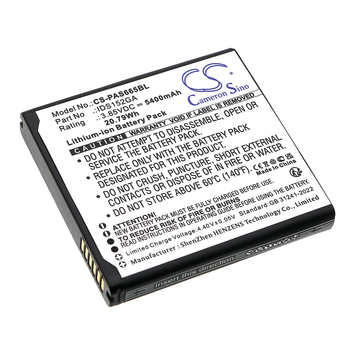 3,85V, Li-ion, 5400mAh, batterie de terminal de paiement compatible Pax, Ids152ga, 20,79Wh Terminal de paiement Cameron Sino Technology Limited