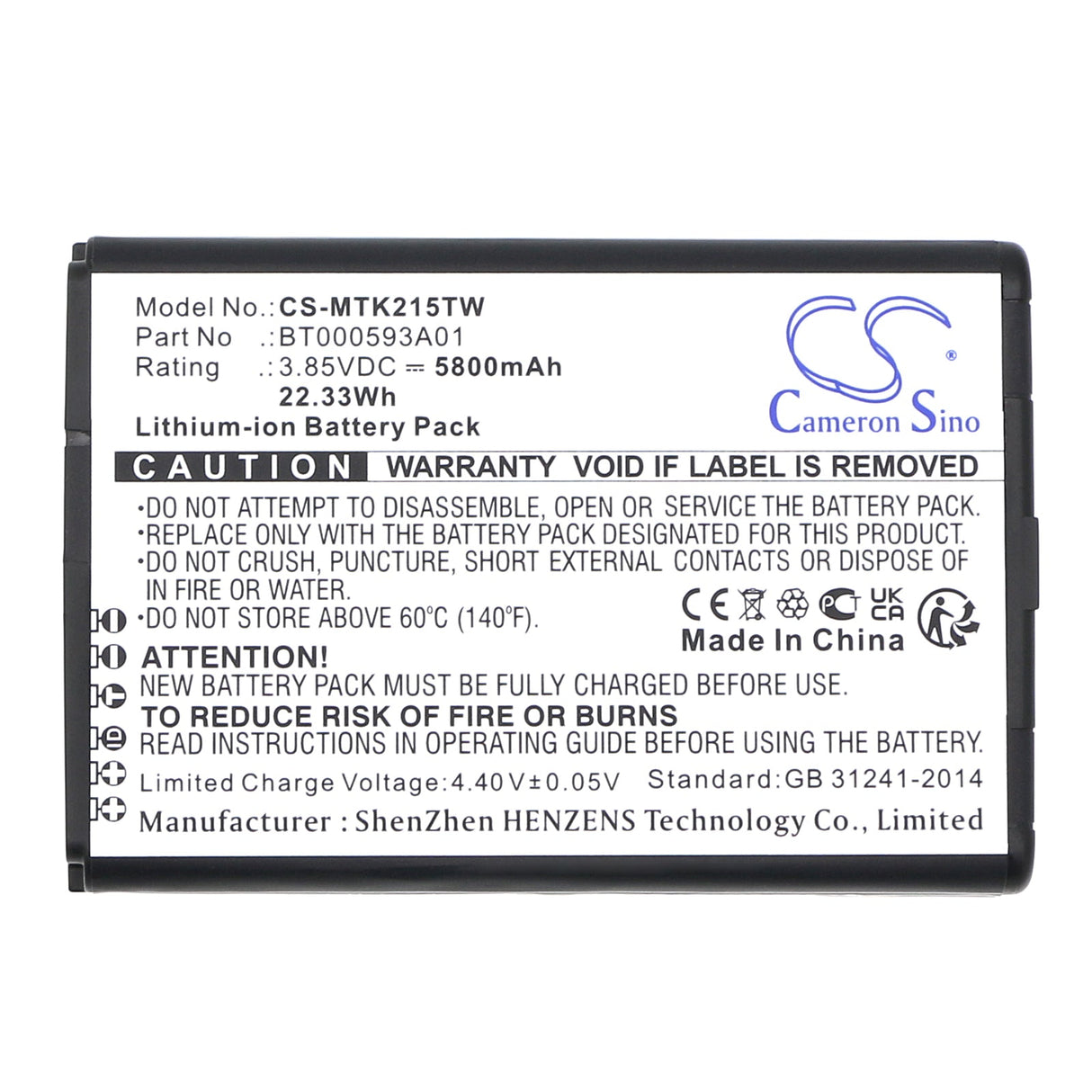 3.85v, Li-ion, 5800mah, Two-Way radio battery Fits Motorola Ar494948, Evolve Lte, 22.33wh Two-Way Radio Cameron Sino Technology Limited