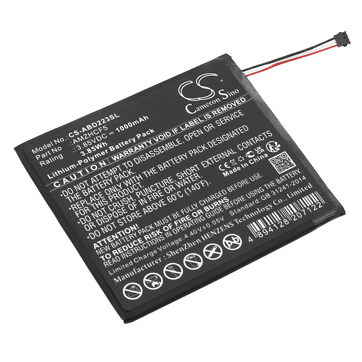 3.85V, Li-Polymer, 1000mAh E-book, E-reader Battery fits Amazon, C2v2l3, Kindle 11th 2022, 3.85Wh E-book, E-reader Cameron Sino Technology Limited