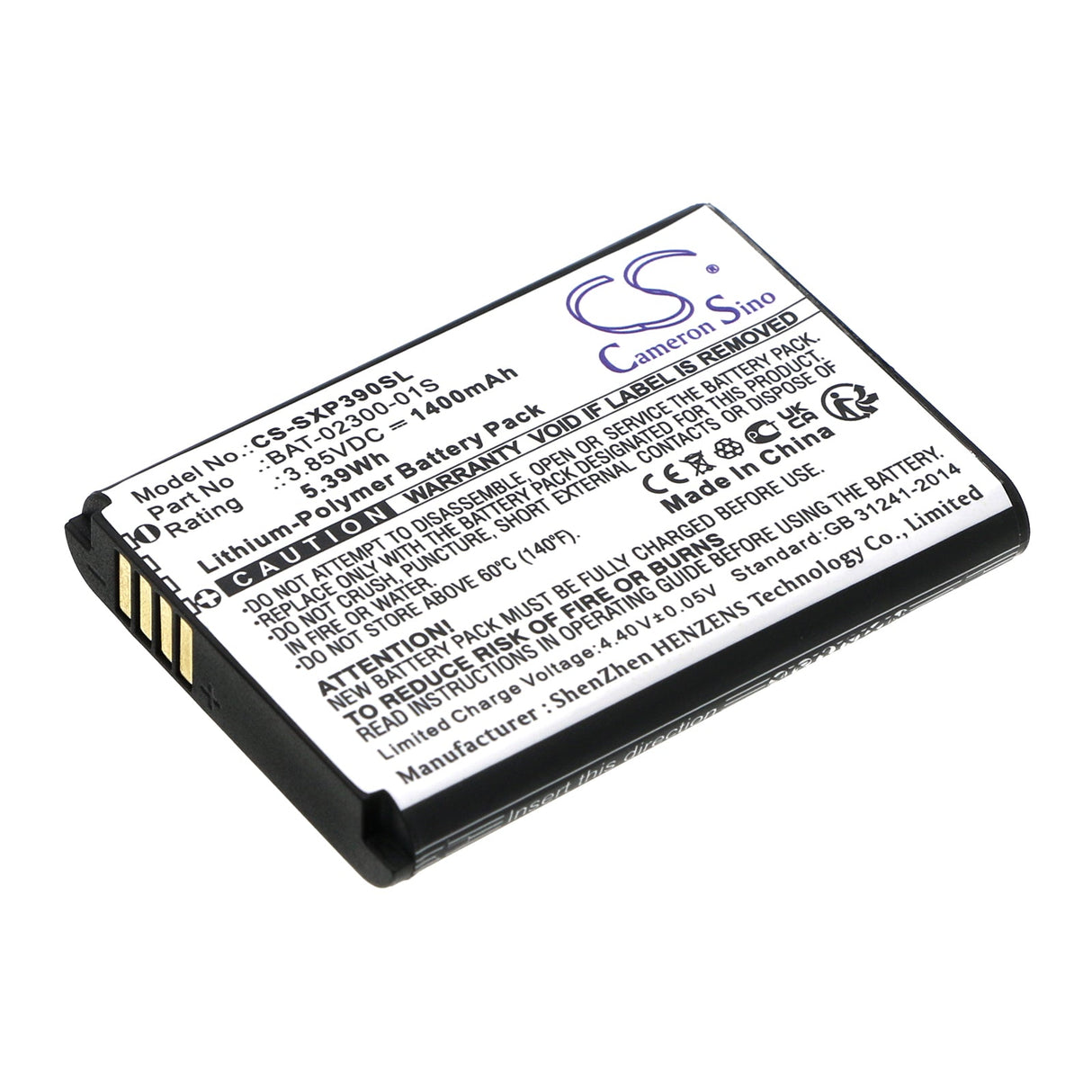 3.85V, Li-Polymer, 1400mAh, SmartPhone battery fits Sonim, Bat-02300-01s, Xp3 Plus, Xp3900, 5.39Wh Mobile, SmartPhone Cameron Sino Technology Limited (Smartphone)