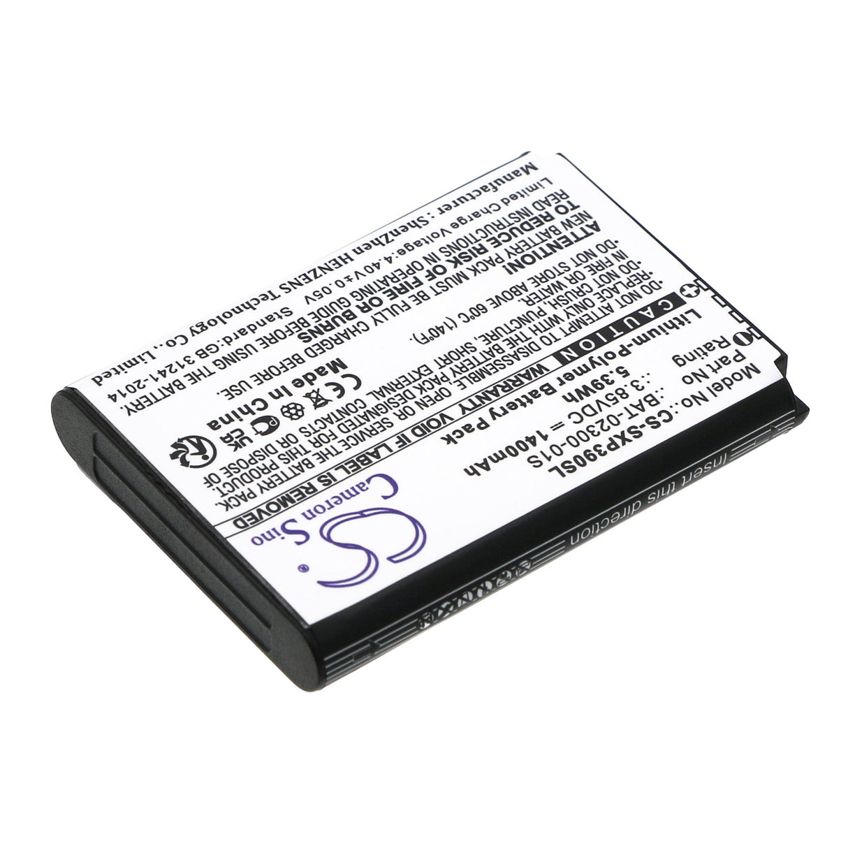 3.85V, Li-Polymer, 1400mAh, SmartPhone battery fits Sonim, Bat-02300-01s, Xp3 Plus, Xp3900, 5.39Wh Mobile, SmartPhone Cameron Sino Technology Limited (Smartphone)