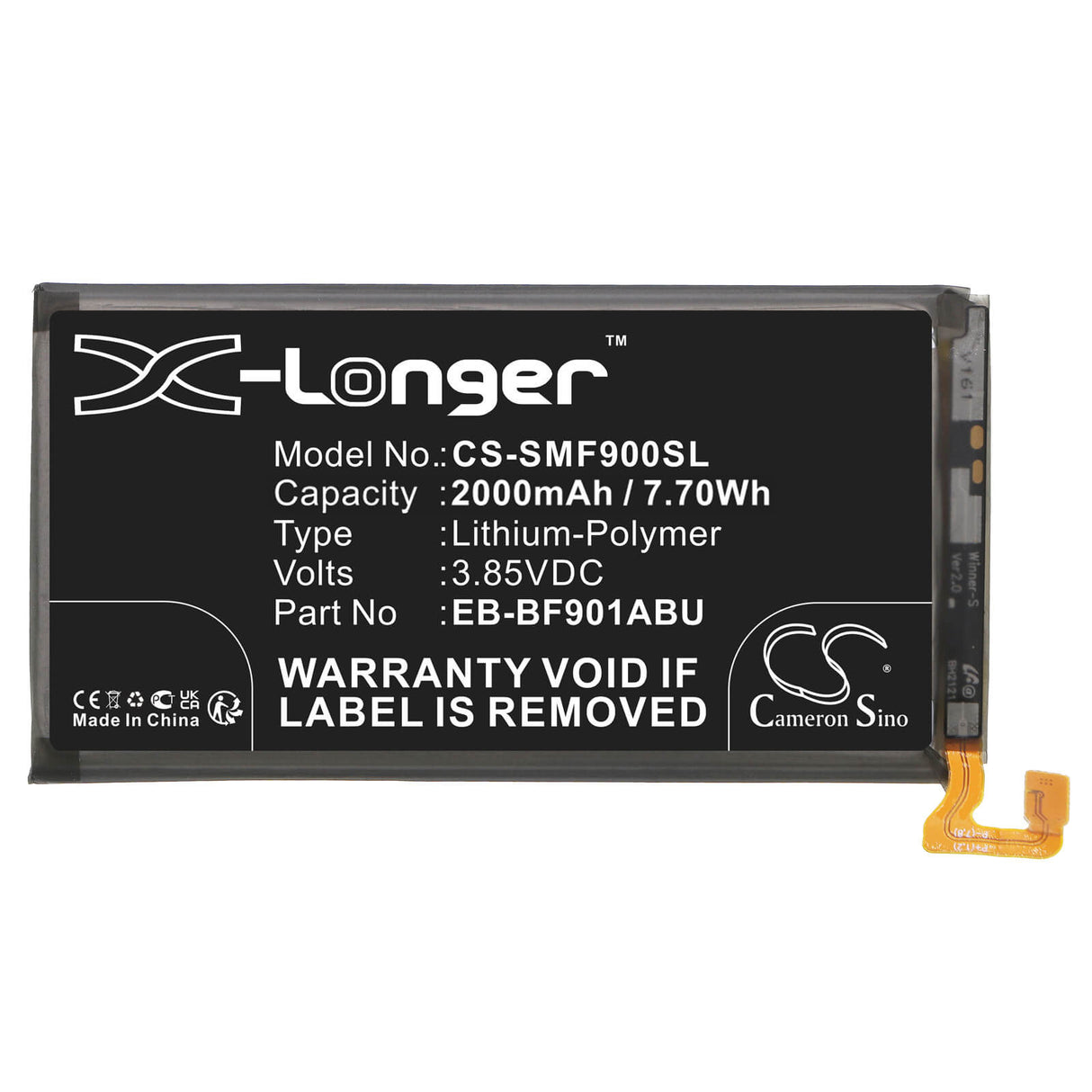 3.85V, Li-Polymer, 2000mAh, SmartPhone battery fits Samsung, Eb-bf901abu, Fold, Scv44, 7.7Wh Mobile, SmartPhone Cameron Sino Technology Limited (Smartphone)