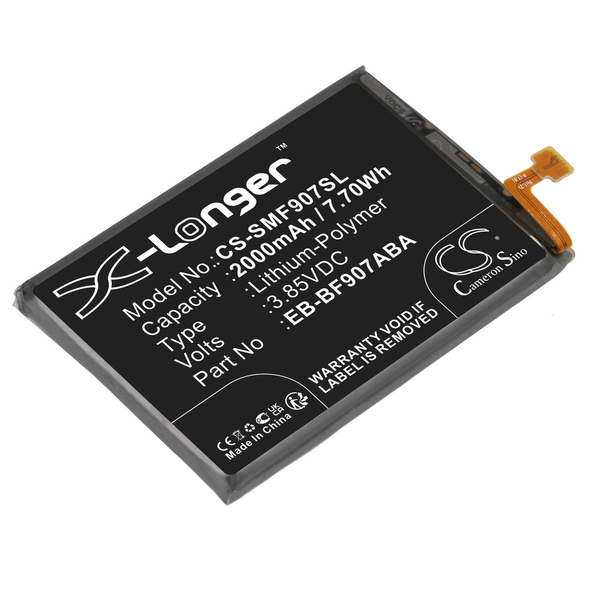 3.85V, Li-Polymer, 2000mAh, SmartPhone battery fits Samsung, Eb-bf907aba, Galaxy Fold 5g, Sm-f907b, 7.7Wh Mobile, SmartPhone Cameron Sino Technology Limited (Smartphone)
