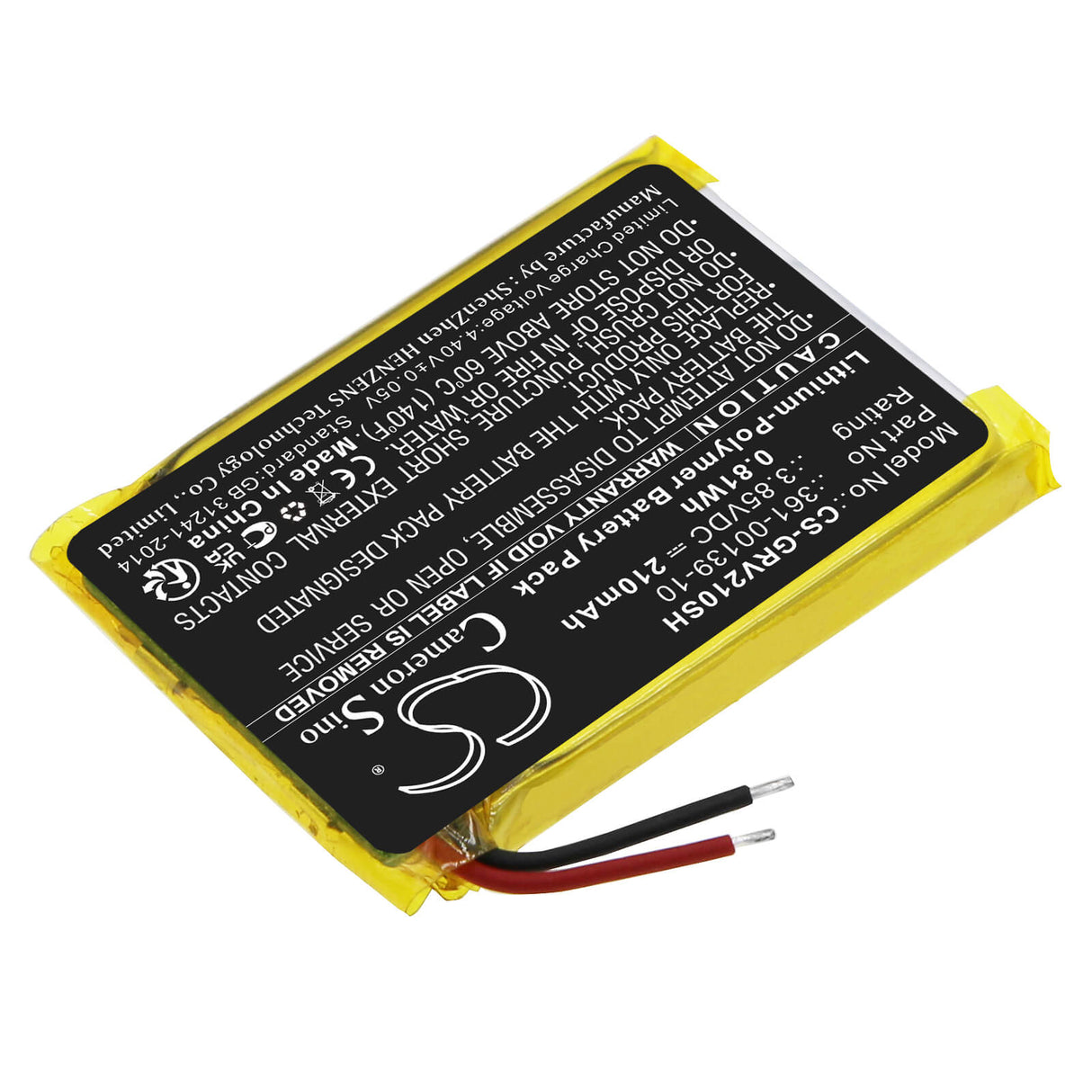 3.85V, Li-Polymer, 210mAh, Smartwatch battery fits Garmin, 361-00139-10, Venu 2, 0.81Wh Smartwatch Cameron Sino Technology Limited