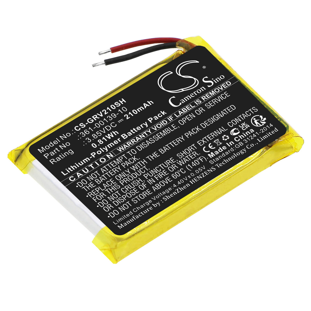 3.85V, Li-Polymer, 210mAh, Smartwatch battery fits Garmin, 361-00139-10, Venu 2, 0.81Wh Smartwatch Cameron Sino Technology Limited