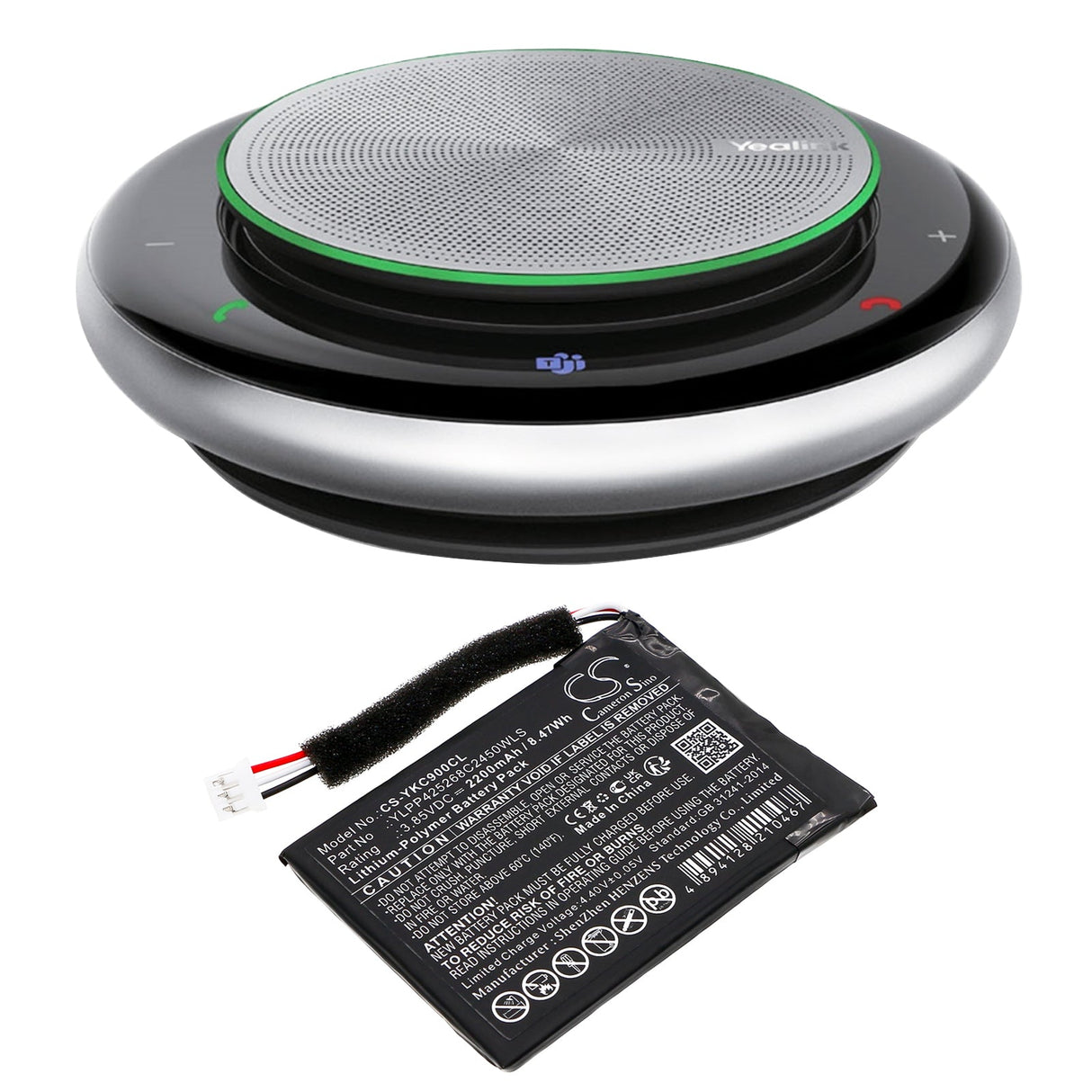 3,85V, Li-Polymère, 2200mAh, Batterie de communication et de conférence compatible avec Yealink, Cp900, 8,47Wh Communication & Conférence Cameron Sino Technology Limited