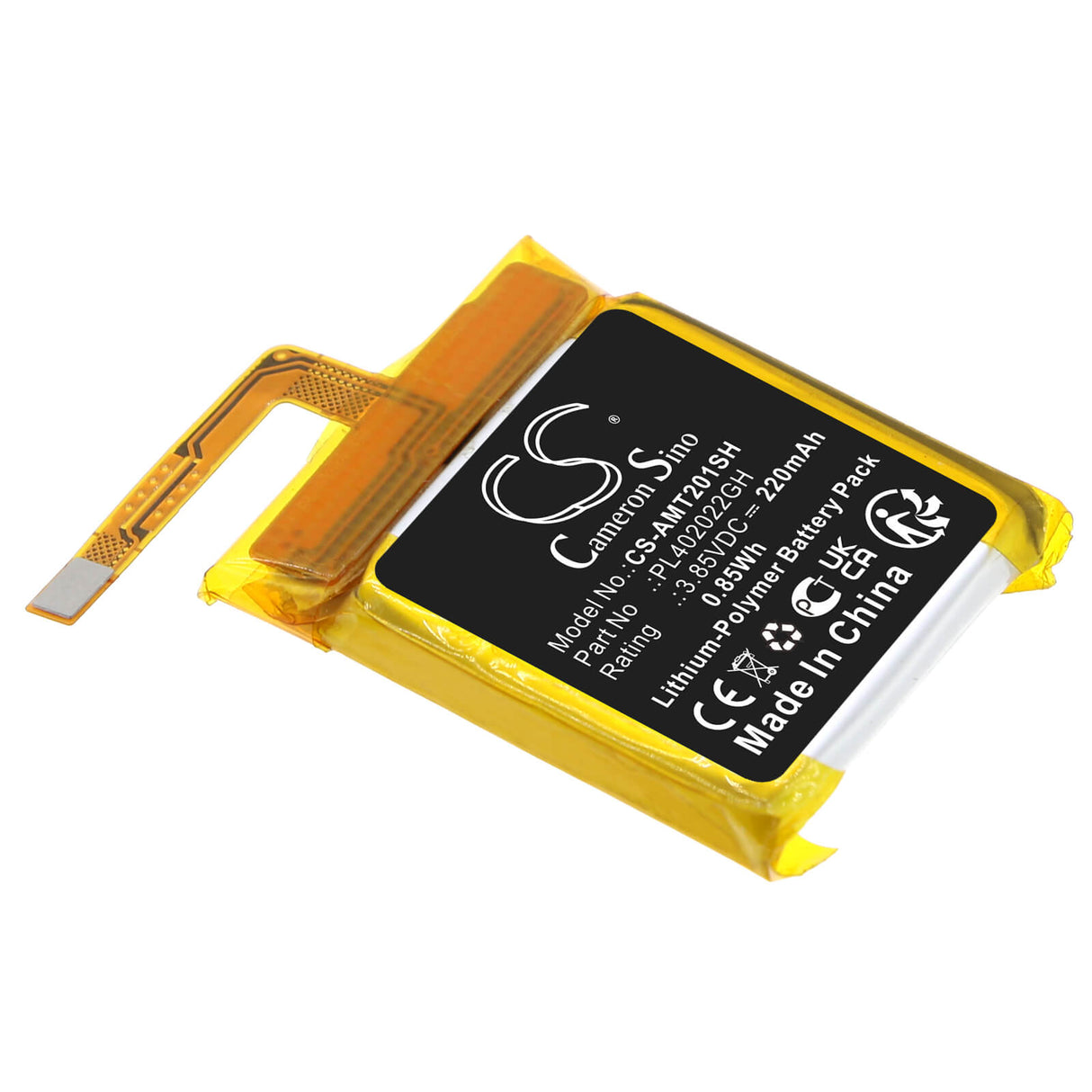 3.85V, Li-Polymer, 220mAh, Smartwatch battery fits Amazfit, Pl402022gh, A2010, Gts 2 Mini, 0.85Wh Smartwatch Cameron Sino Technology Limited
