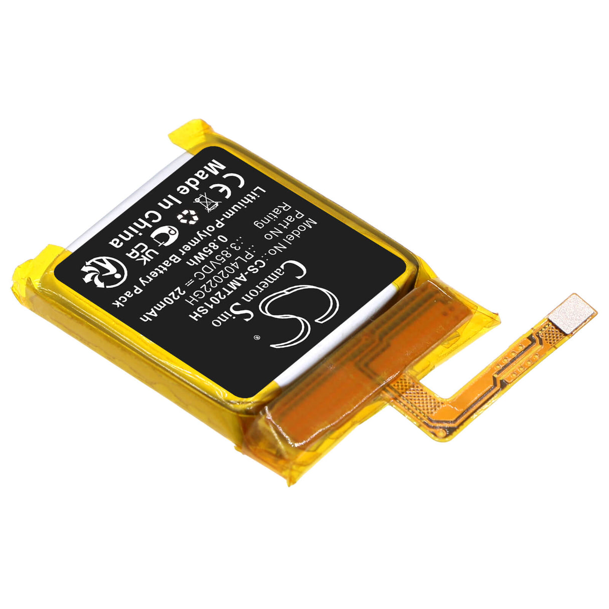 3.85V, Li-Polymer, 220mAh, Smartwatch battery fits Amazfit, Pl402022gh, A2010, Gts 2 Mini, 0.85Wh Smartwatch Cameron Sino Technology Limited