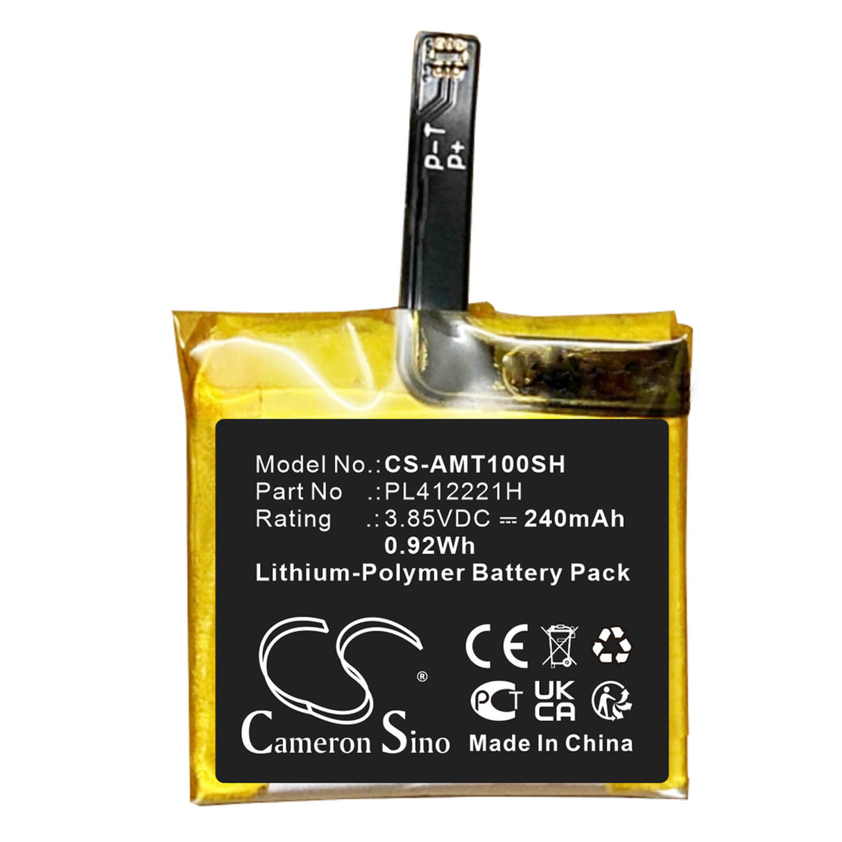 3.85V, Li-Polymer, 240mAh, Smartwatch battery fits Amazfit, Pl412221h, A1913, A1914, 0.92Wh Smartwatch Cameron Sino Technology Limited