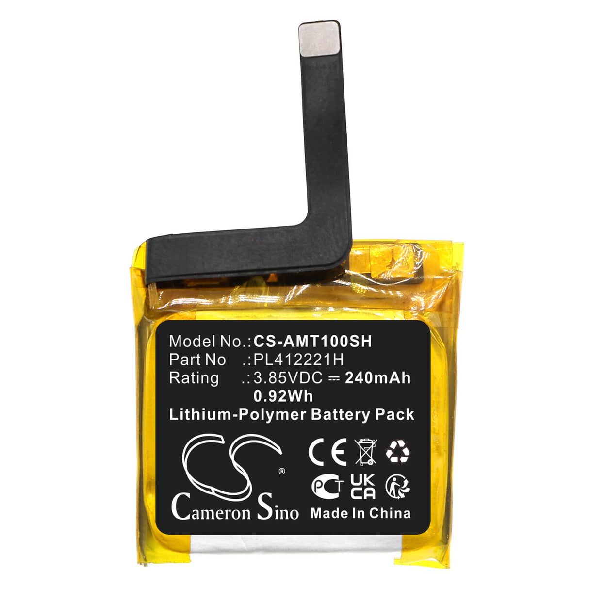 3.85V, Li-Polymer, 240mAh, Smartwatch battery fits Amazfit, Pl412221h, A1913, A1914, 0.92Wh Smartwatch Cameron Sino Technology Limited
