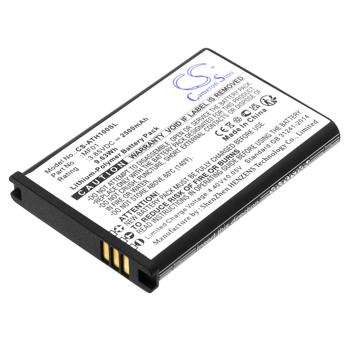 3.85V, Li-Polymer, 2500mAh, Hotspot battery fits At&t, 711700572011, Ct2mhs01, T-mobile Hotspot Tmo Hs1, 9.63Wh Hotspot Cameron Sino Technology Limited