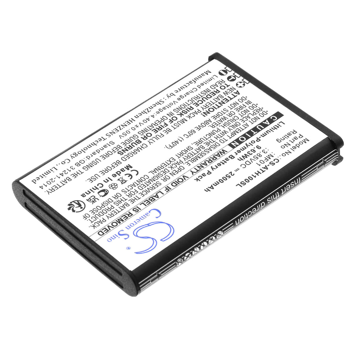 3.85V, Li-Polymer, 2500mAh, Hotspot battery fits At&t, 711700572011, Ct2mhs01, T-mobile Hotspot Tmo Hs1, 9.63Wh Hotspot Cameron Sino Technology Limited