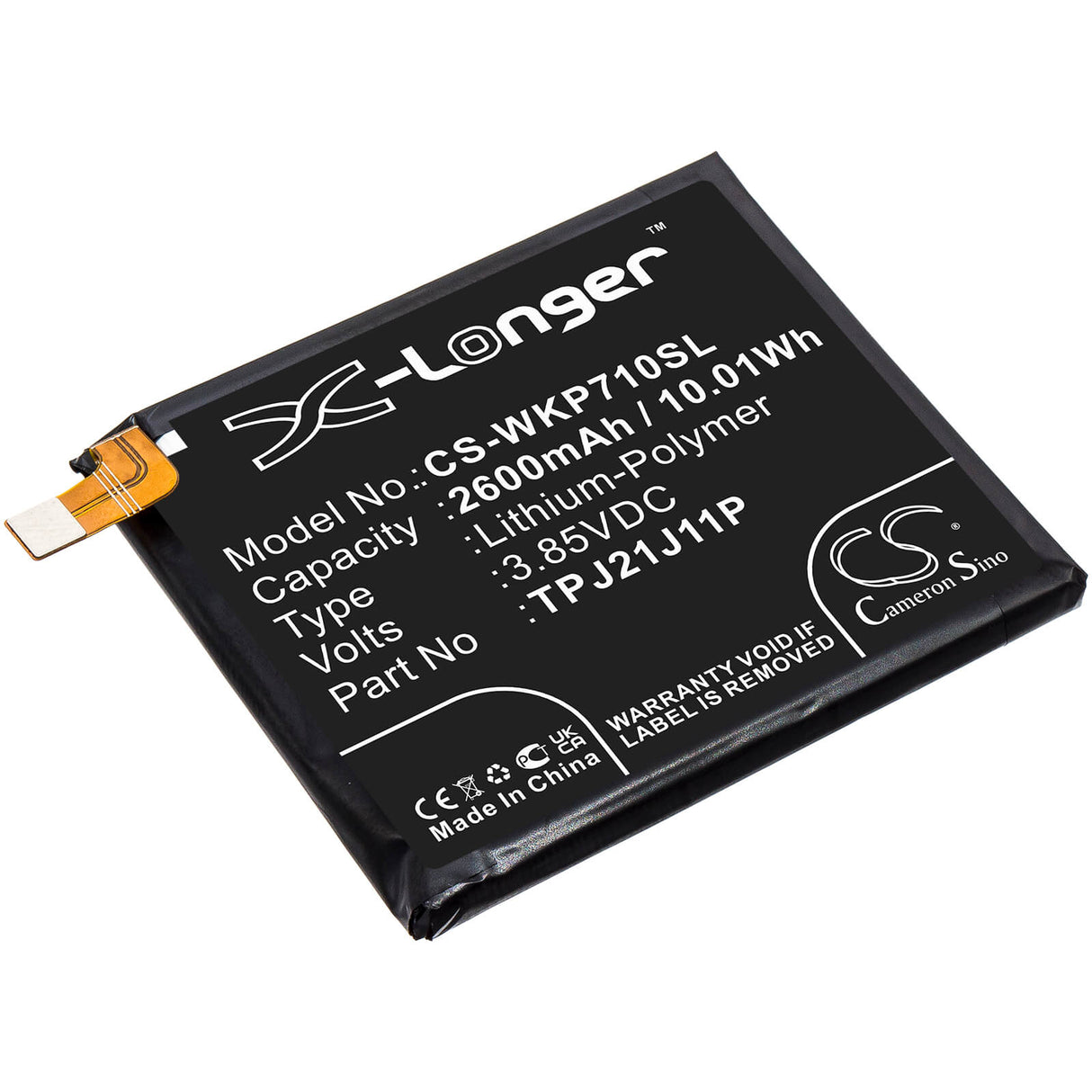 3.85V, Li-Polymer, 2600mAh, SmartPhone battery fits Wiko, Tpj21j11p, P710, Rakuten, 10.01Wh Mobile, SmartPhone Cameron Sino Technology Limited (Smartphone)