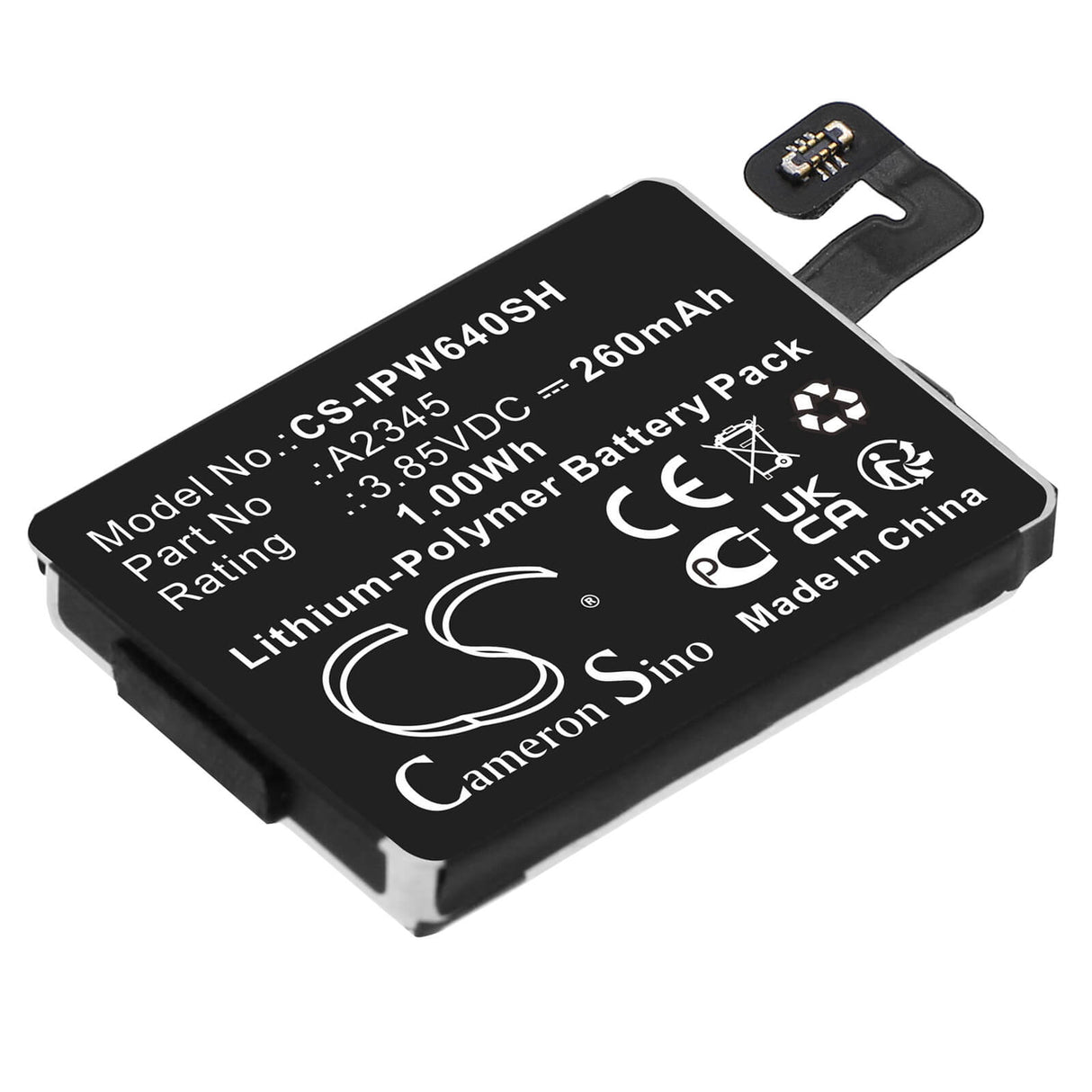 3.85V, Li-Polymer, 260mAh, Smartwatch battery fits Apple, A2345, Watch Series S6 40mm, 1.00Wh Smartwatch Cameron Sino Technology Limited