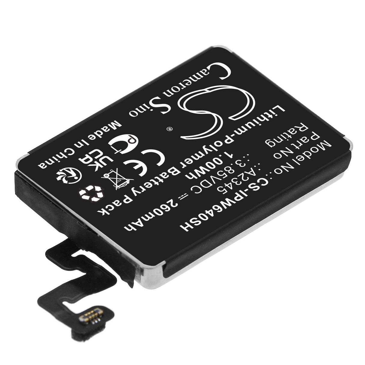 3.85V, Li-Polymer, 260mAh, Smartwatch battery fits Apple, A2345, Watch Series S6 40mm, 1.00Wh Smartwatch Cameron Sino Technology Limited